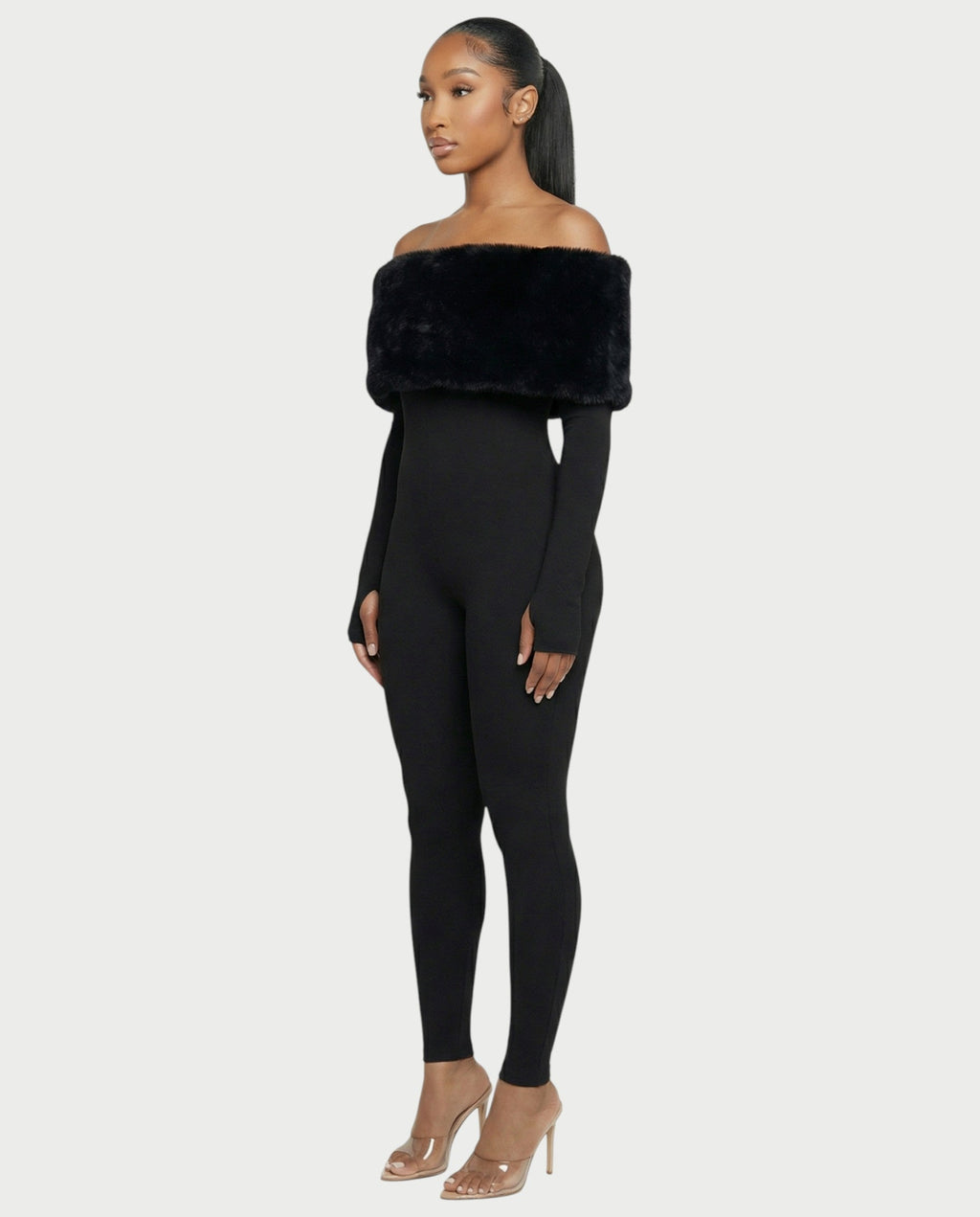 NENYA Off-Shoulder Faux-Fur Jumpsuit