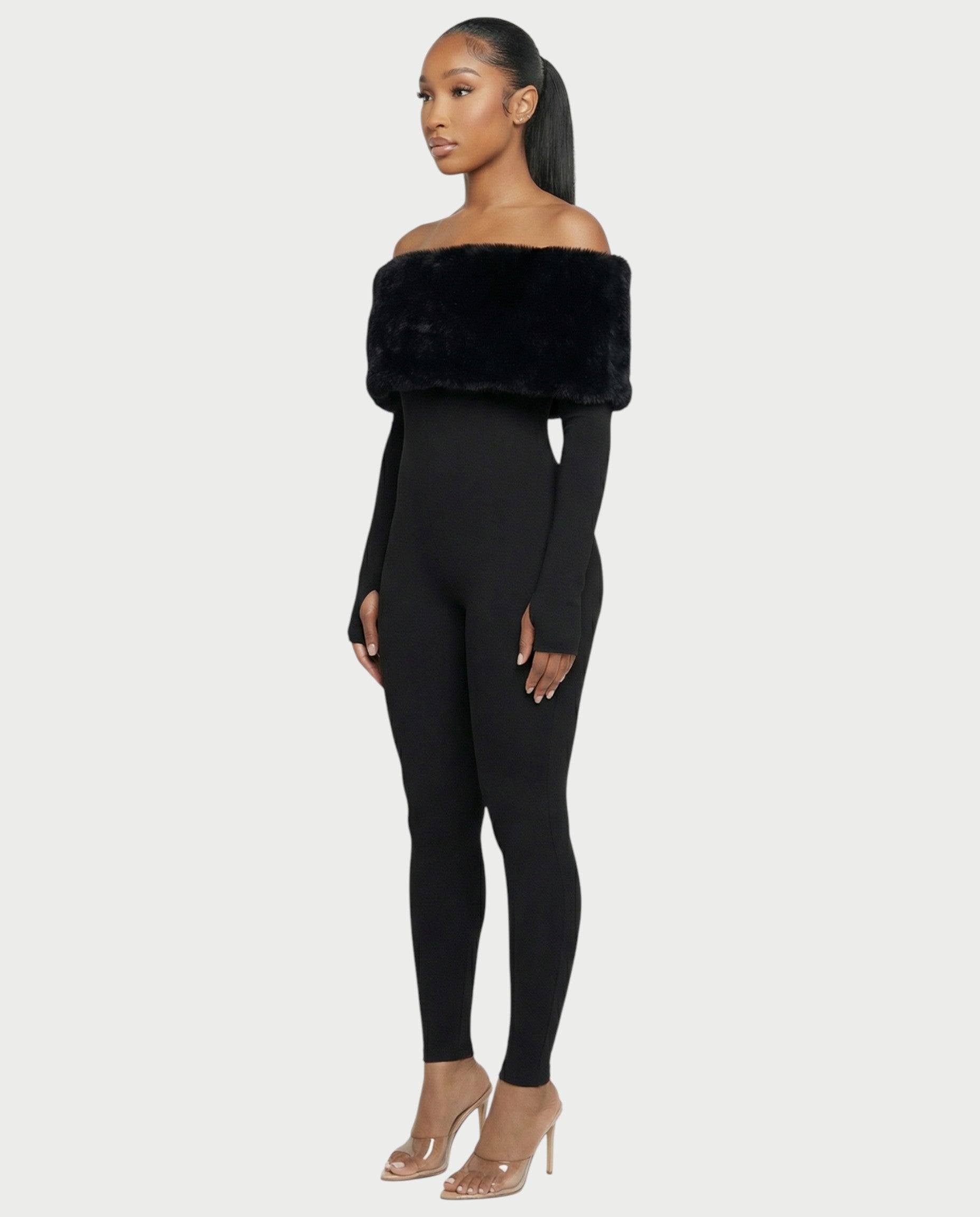 NENYA Off-Shoulder Faux-Fur Jumpsuit