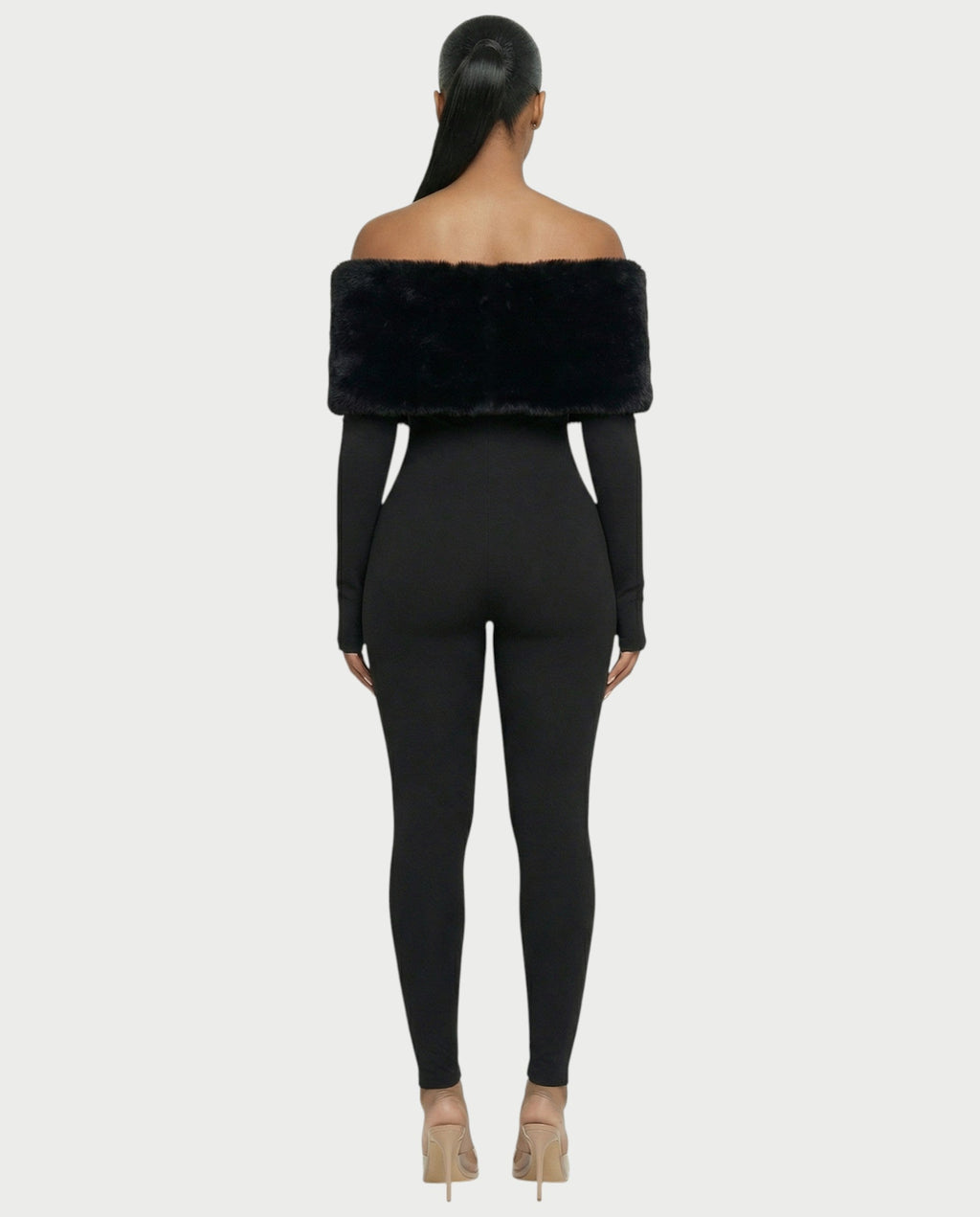 NENYA Off-Shoulder Faux-Fur Jumpsuit