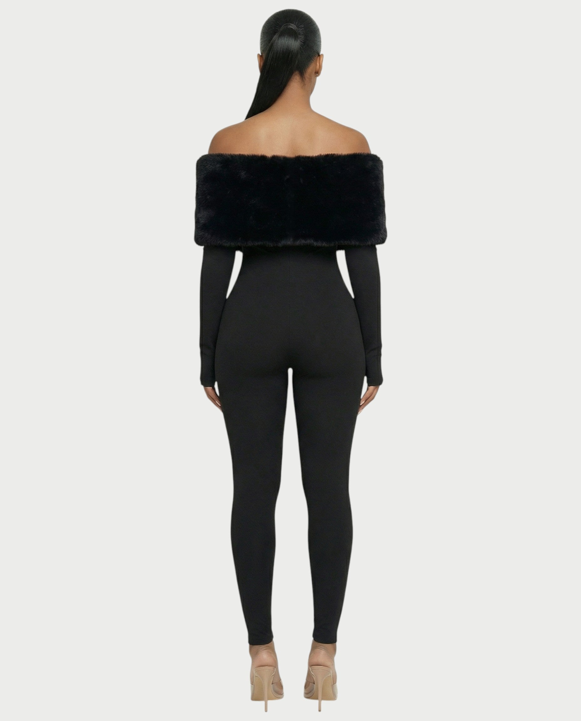 NENYA Off-Shoulder Faux-Fur Jumpsuit