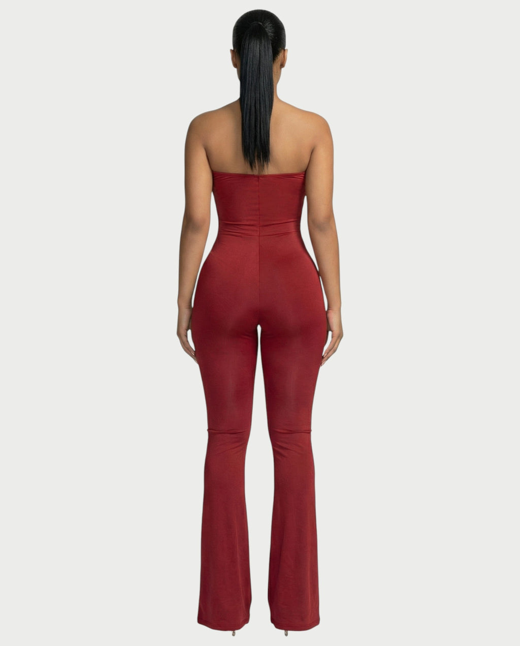 ZANIYA Strapless Twist-Front Flare Jumpsuit