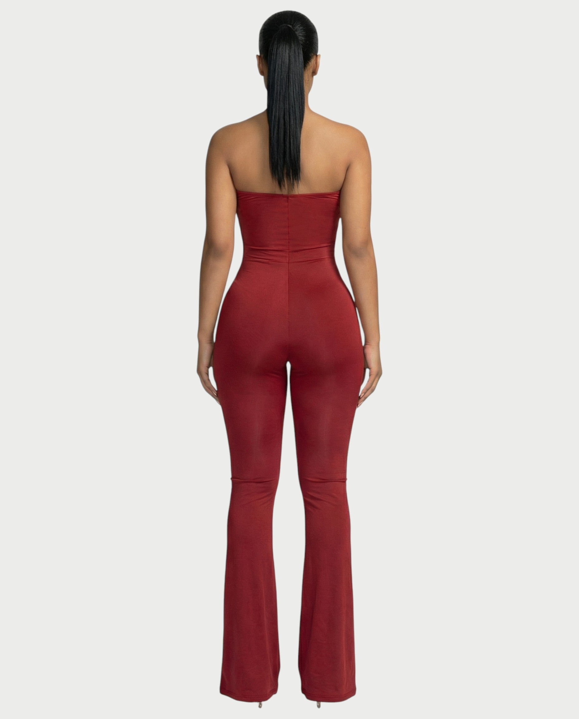 ZANIYA Strapless Twist-Front Flare Jumpsuit