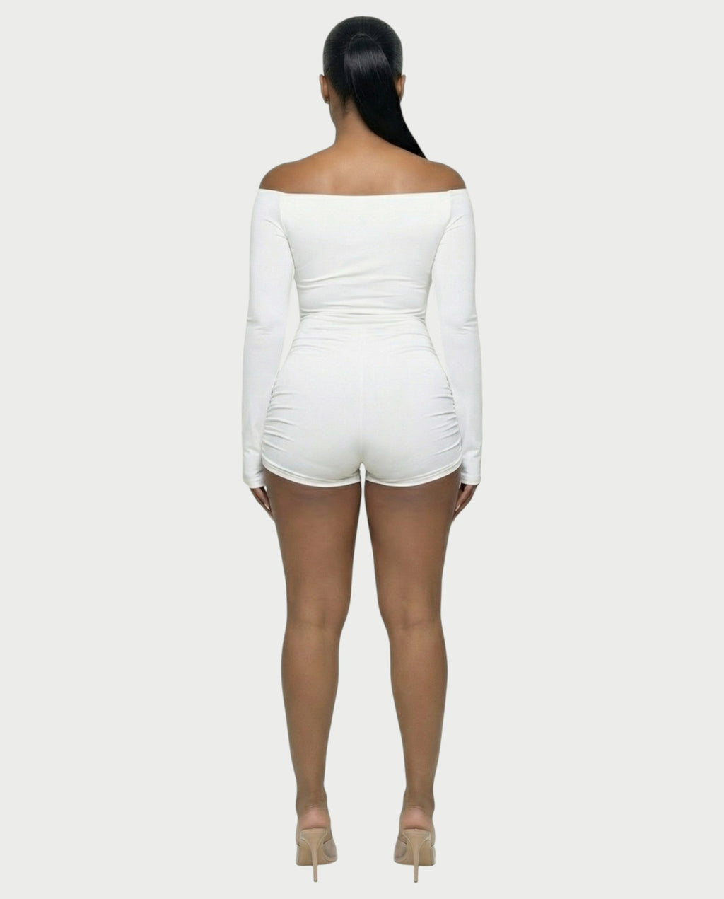 ESMERIA Off-Shoulder Cutout Ruched Romper