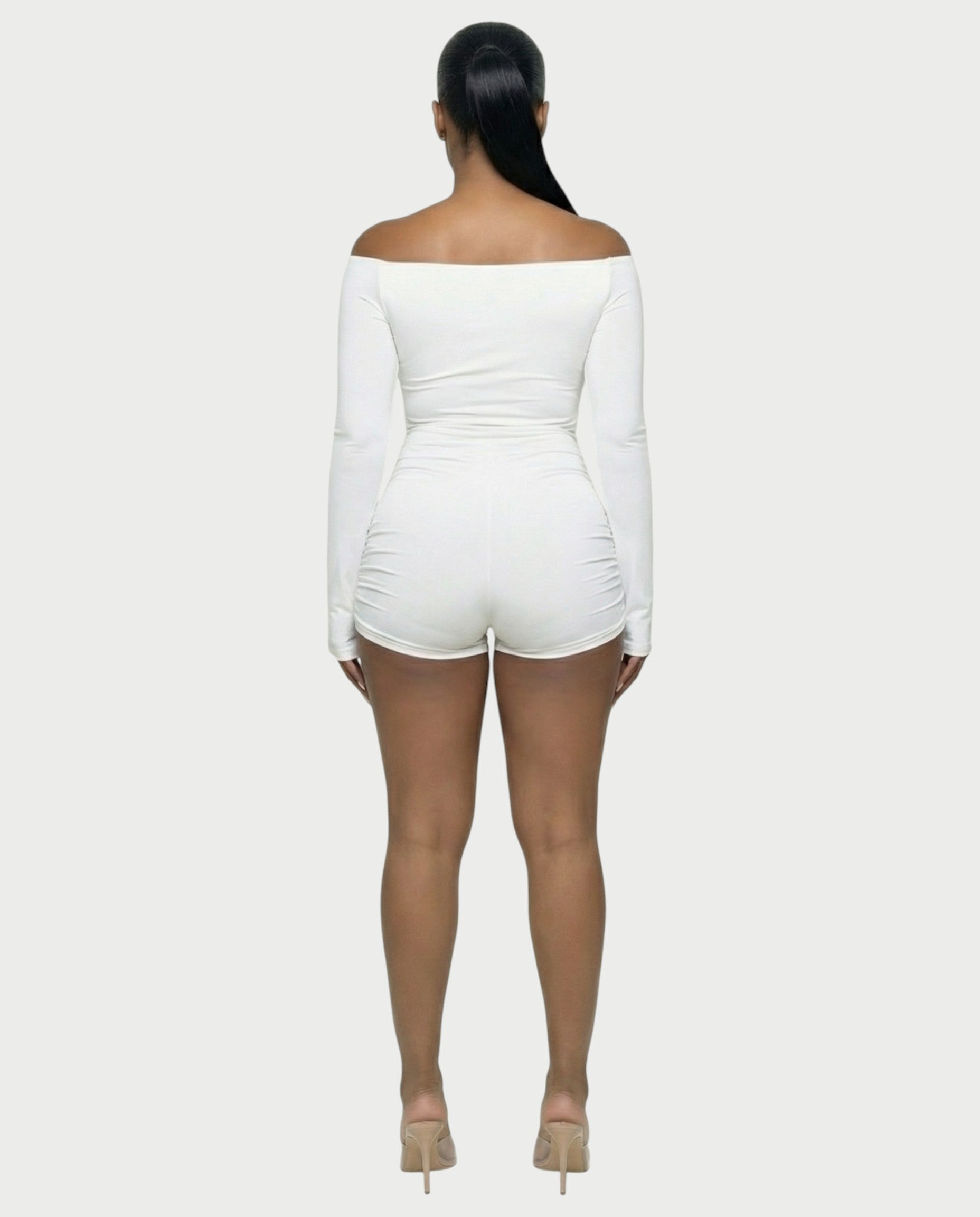 ESMERIA Off-Shoulder Cutout Ruched Romper