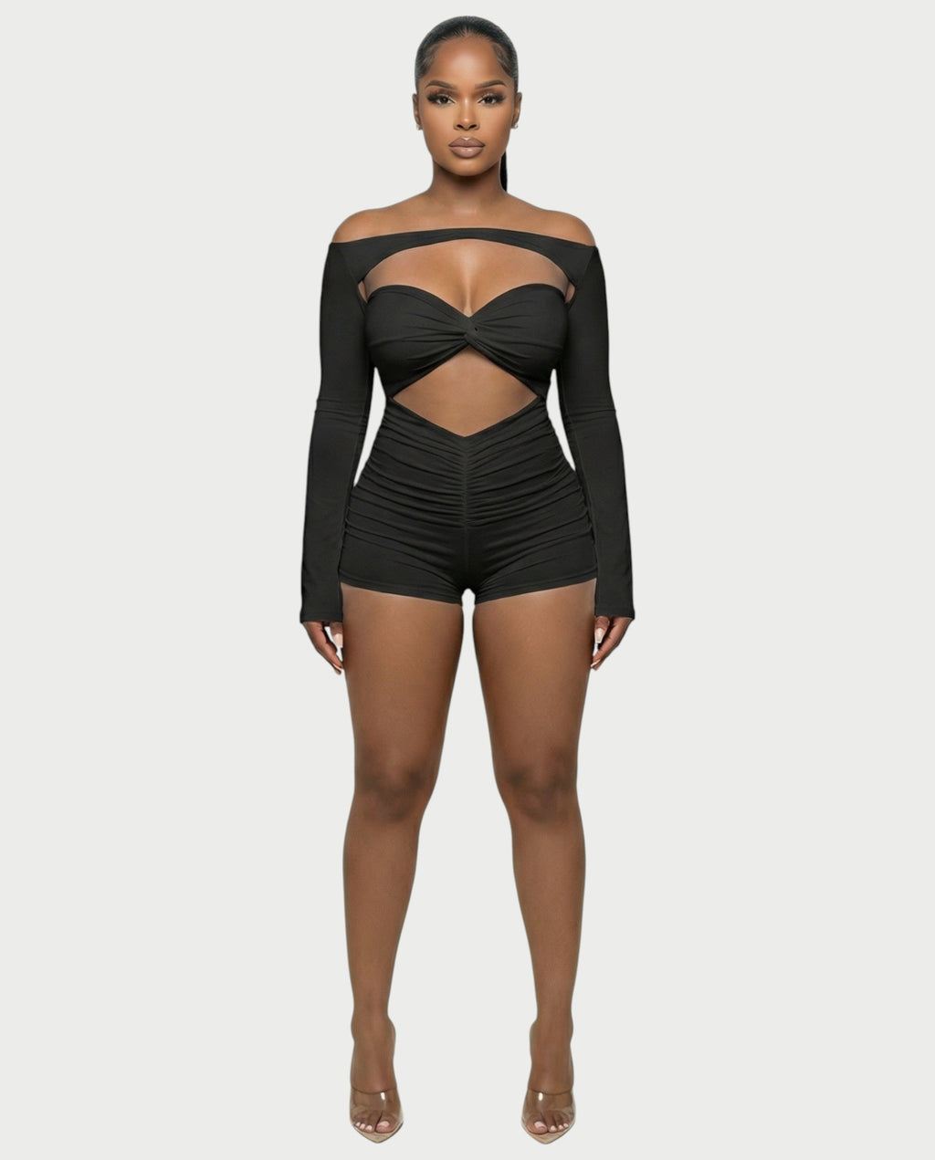 ESMERIA Off-Shoulder Cutout Ruched Romper
