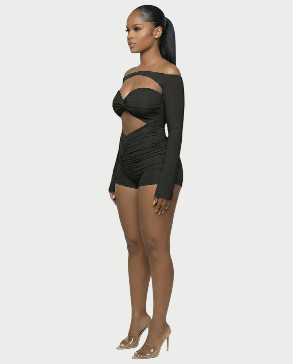 ESMERIA Off-Shoulder Cutout Ruched Romper