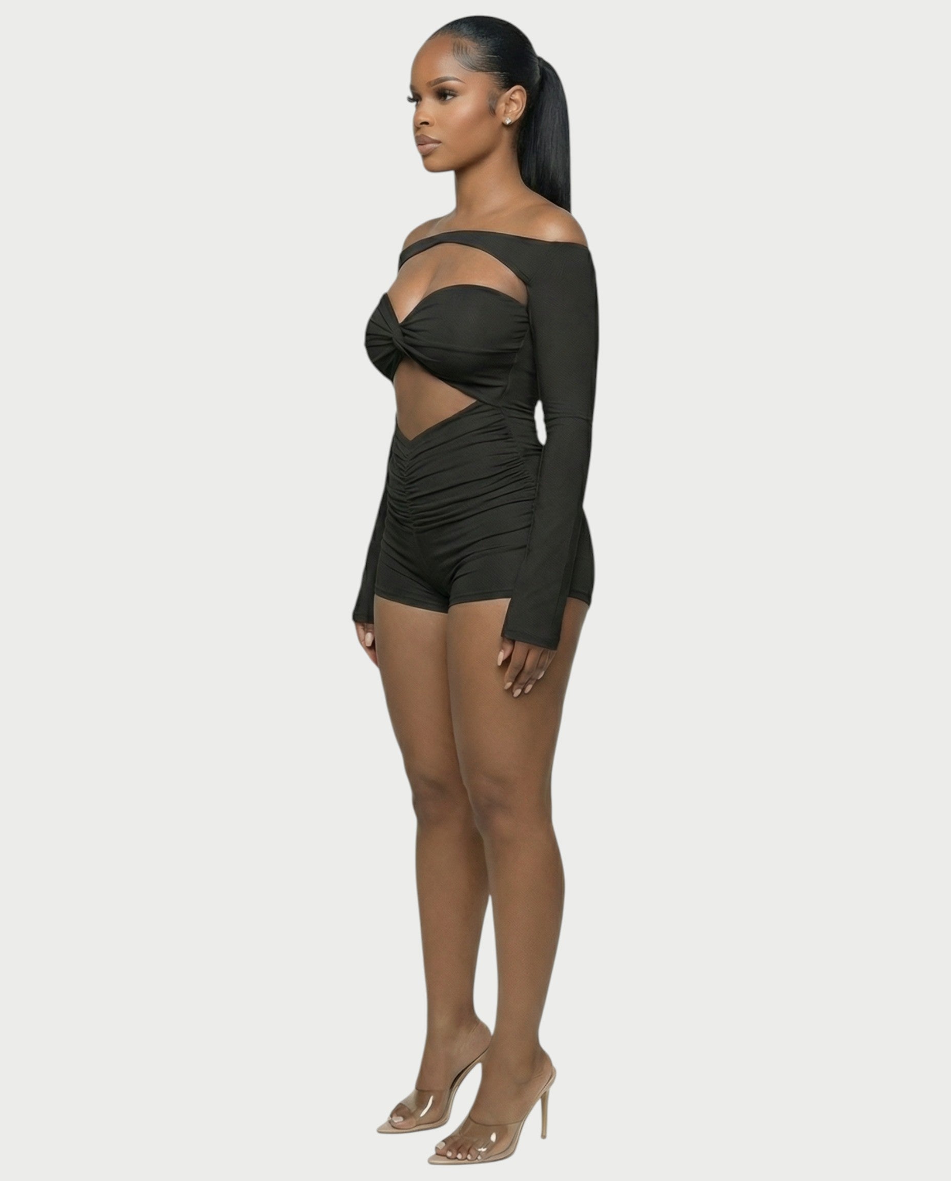 ESMERIA Off-Shoulder Cutout Ruched Romper