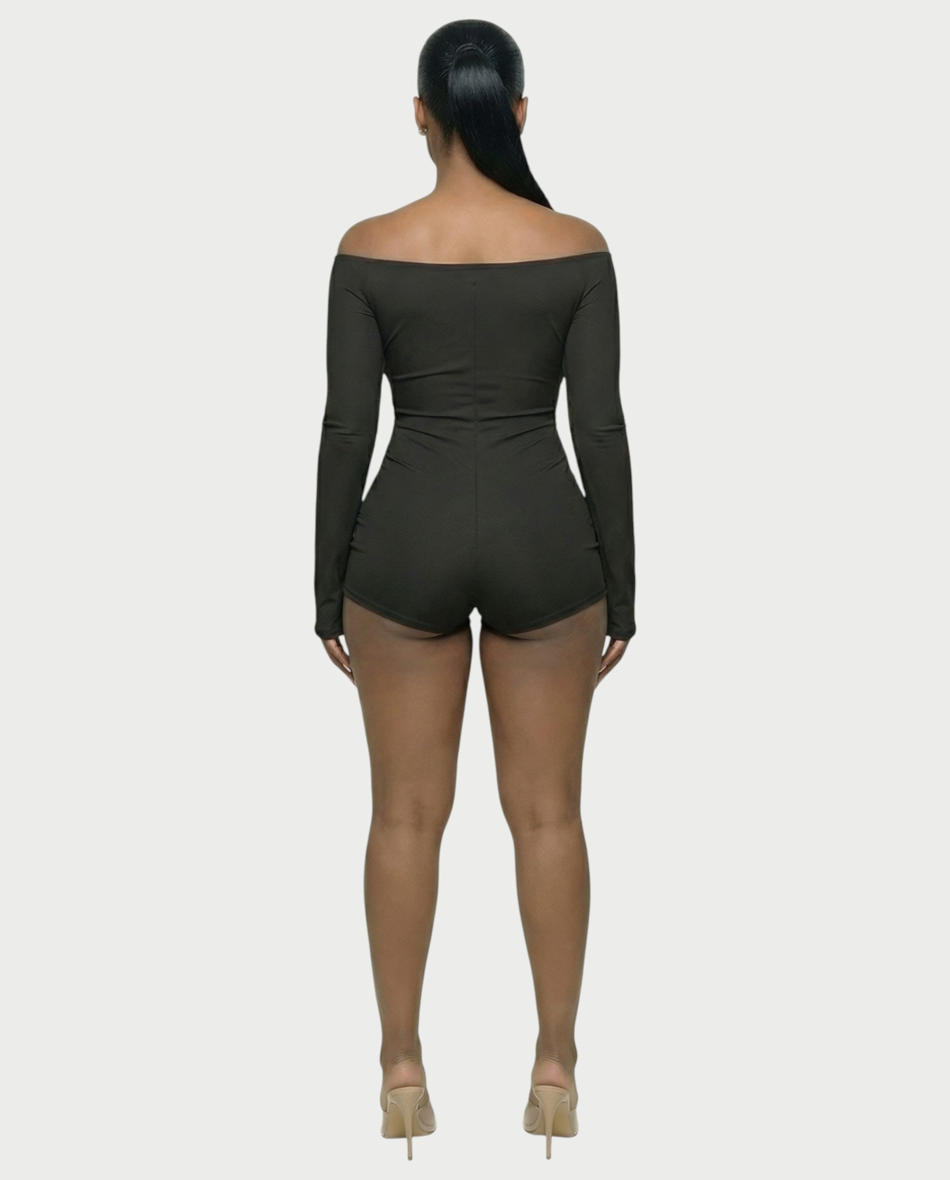 ESMERIA Off-Shoulder Cutout Ruched Romper