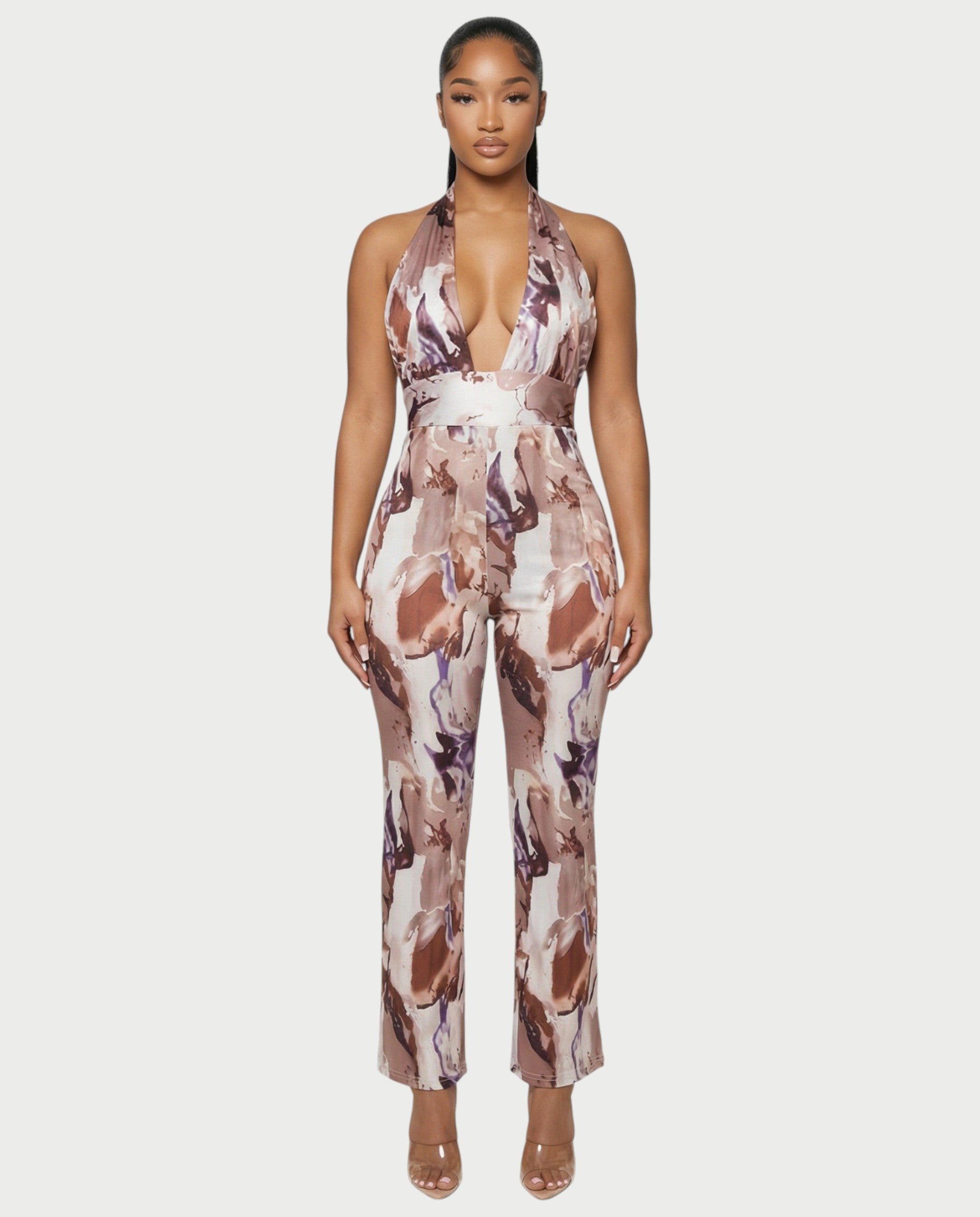 AMETHYST Printed Halter Neck Sleeveless Jumpsuit