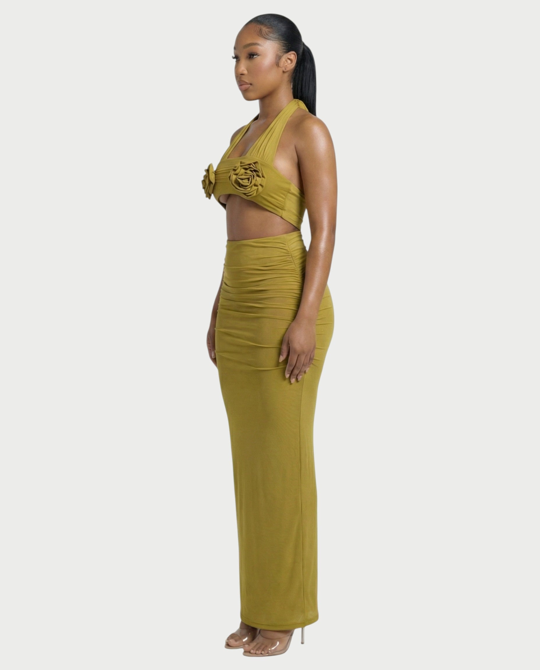XAYANA Rose Detail High-waisted Maxi Dress