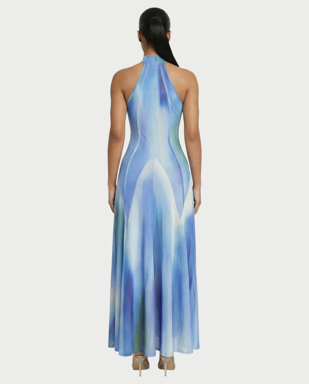 REBECCA High Neck Watercolor Maxi Dress
