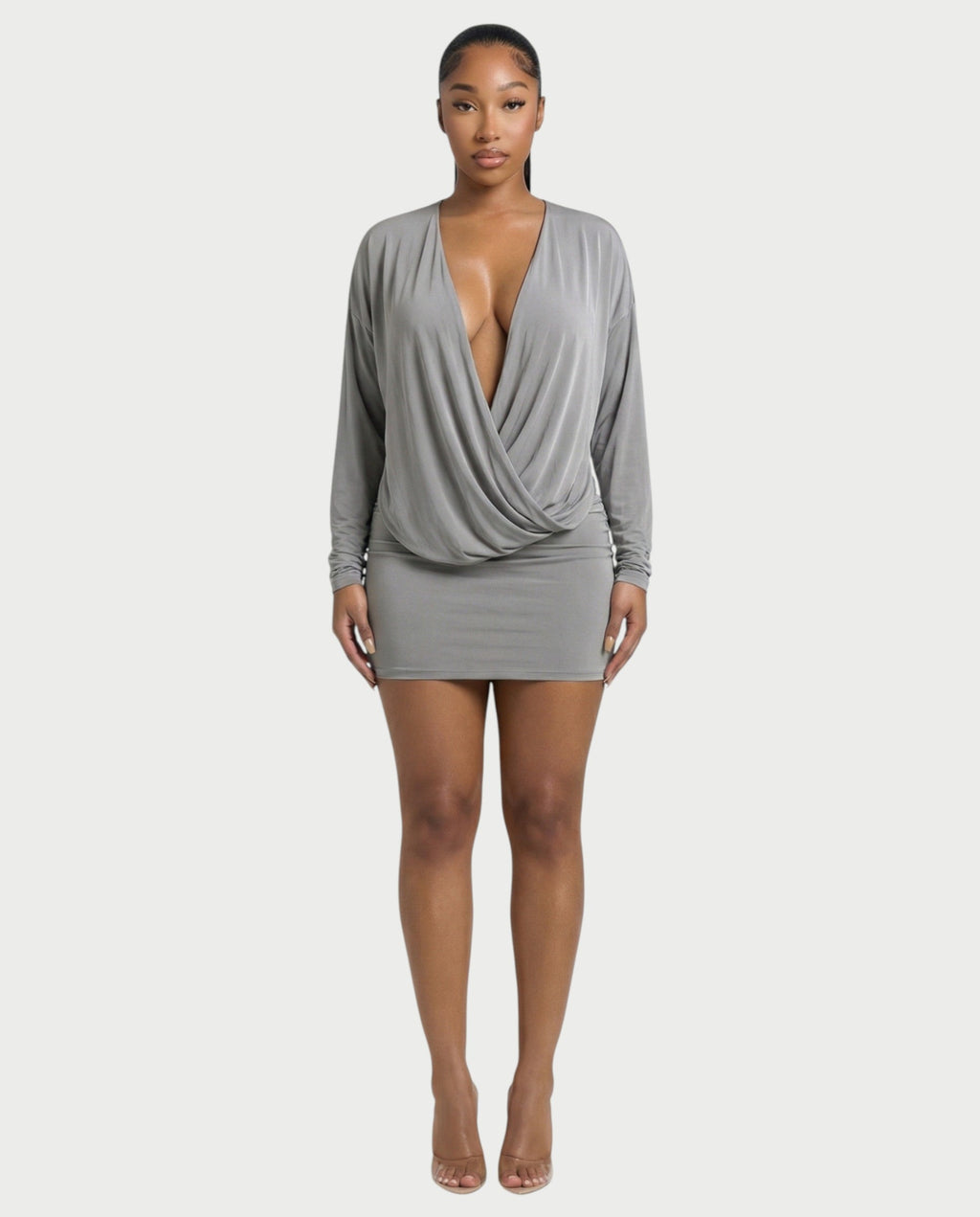 MONA Deep V-neck Long-Sleeve Mini Dress