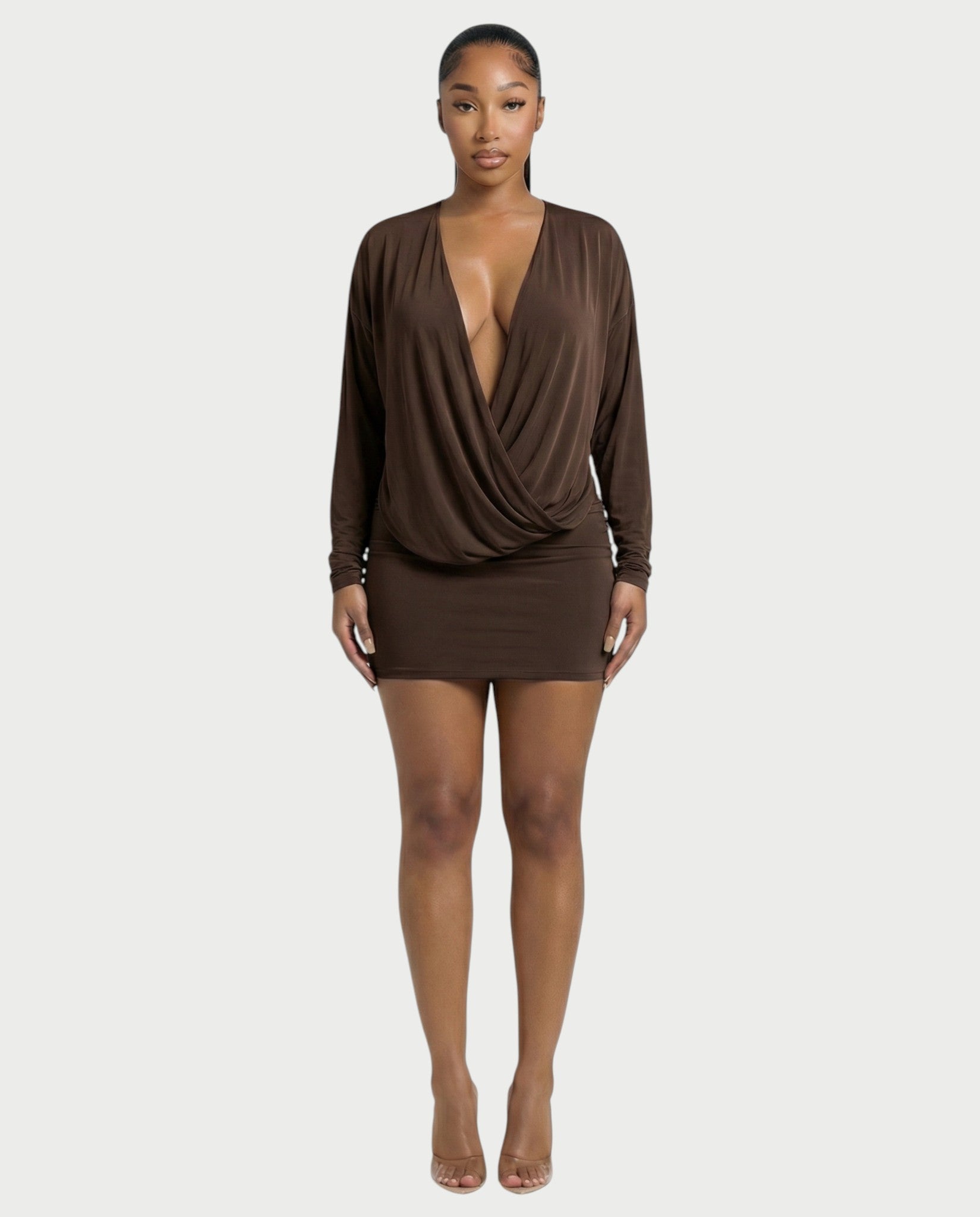 MONA Deep V-neck Long-Sleeve Mini Dress