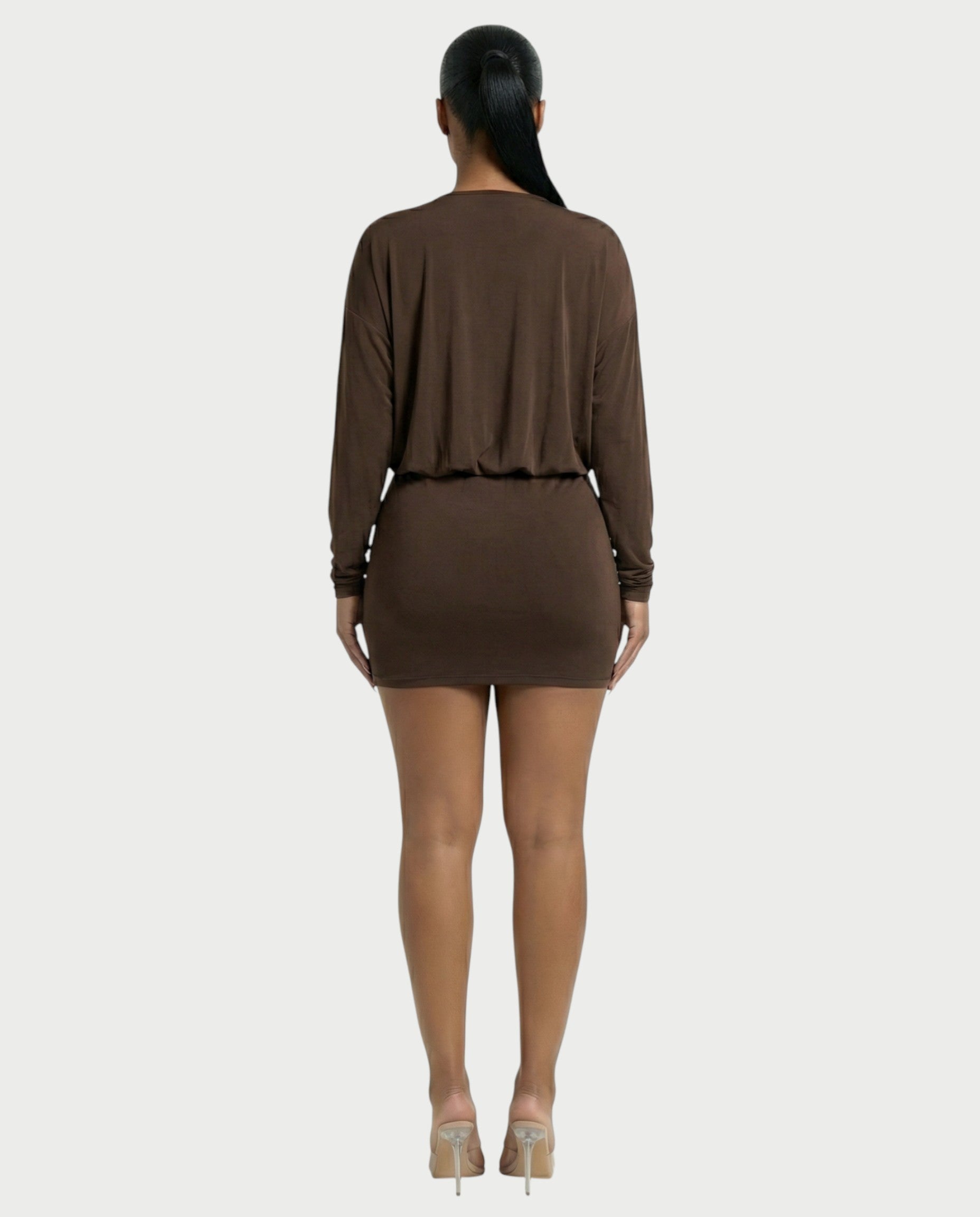 MONA Deep V-neck Long-Sleeve Mini Dress