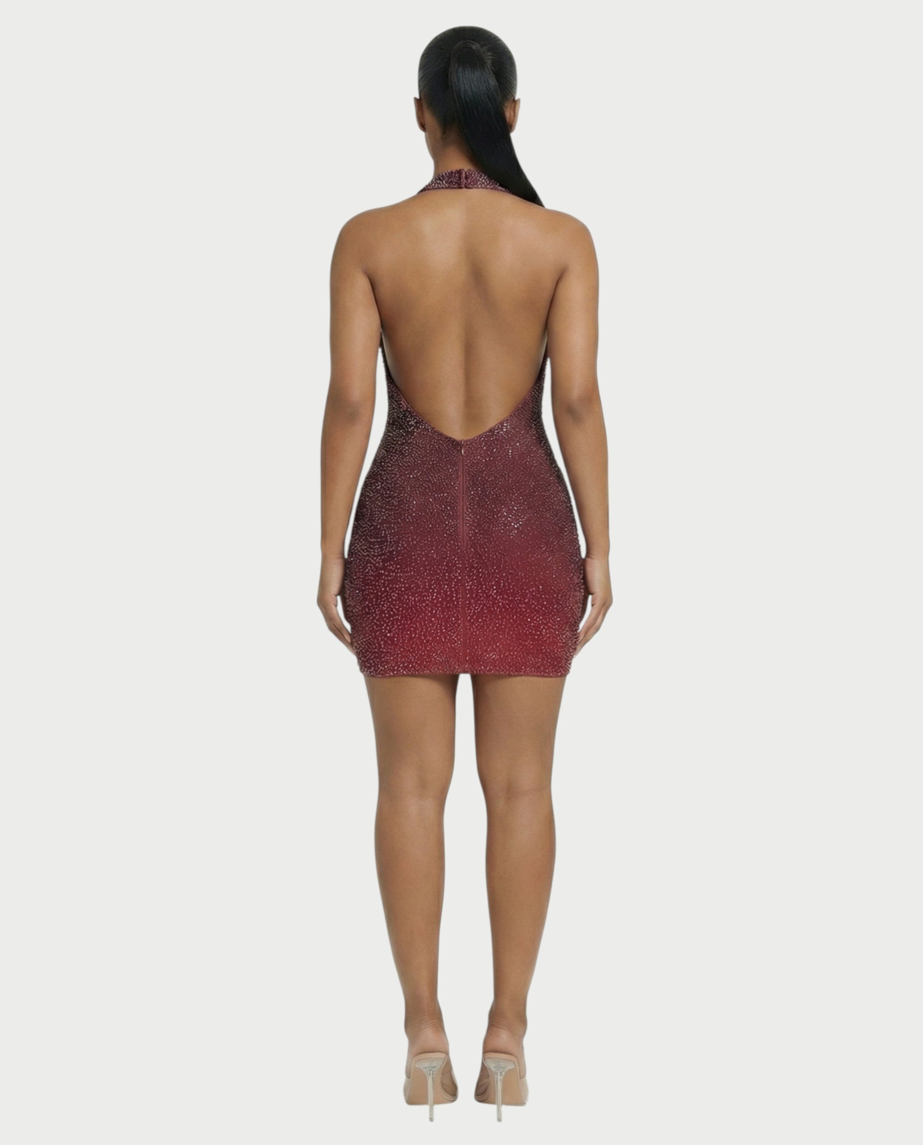 IMOGEN Rhinestone Embellished Cowl Neck Mini Dress