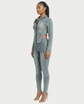 HARISHA Denim Zip-Up Top & Pants Set