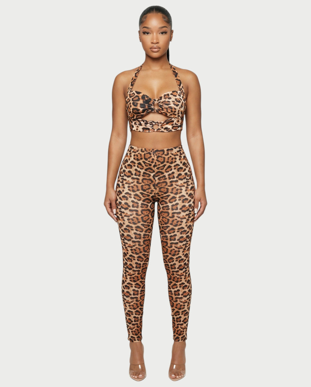NIA Leopard Cut-out Top & Leggings Set