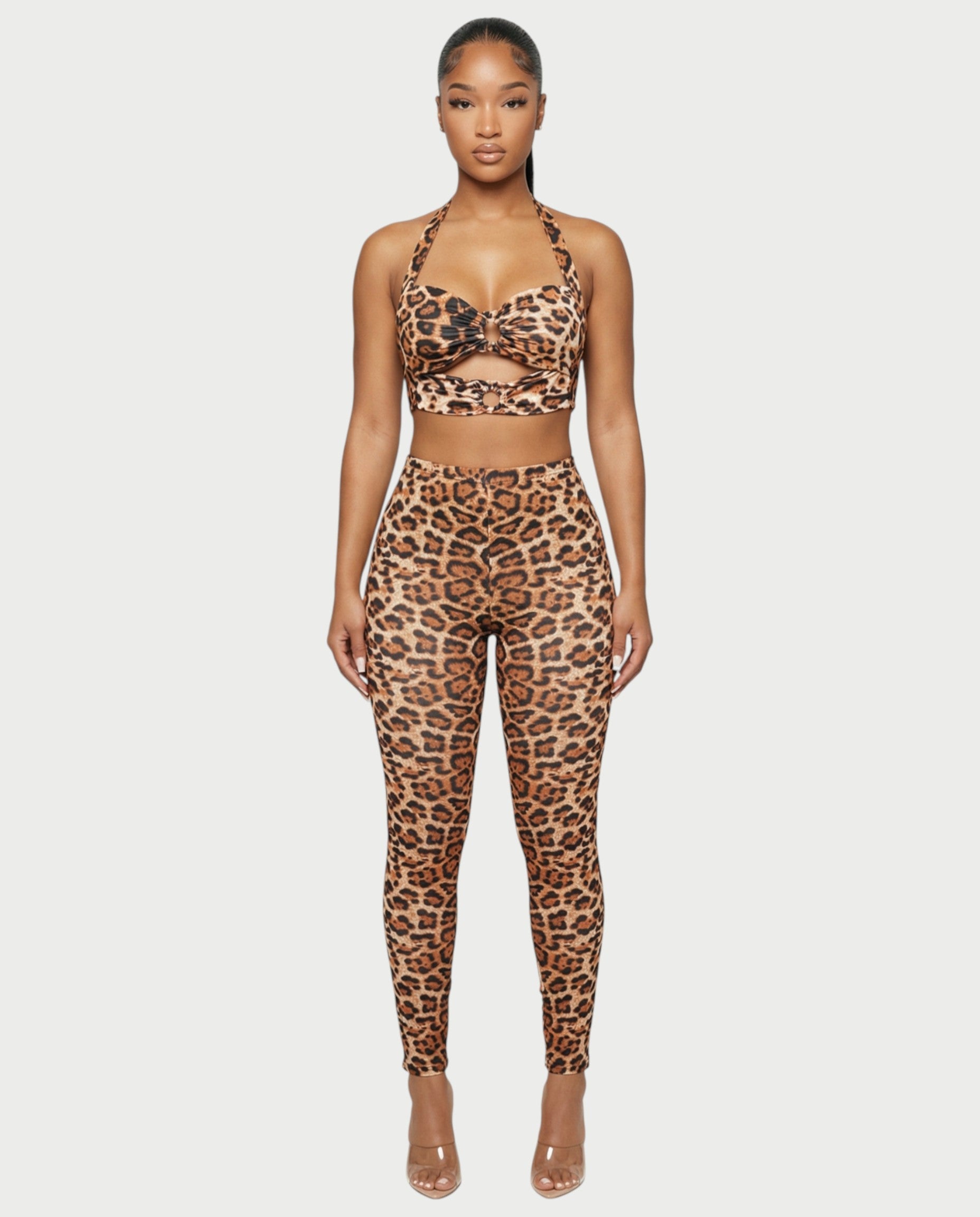 NIA Leopard Cut-out Top & Leggings Set