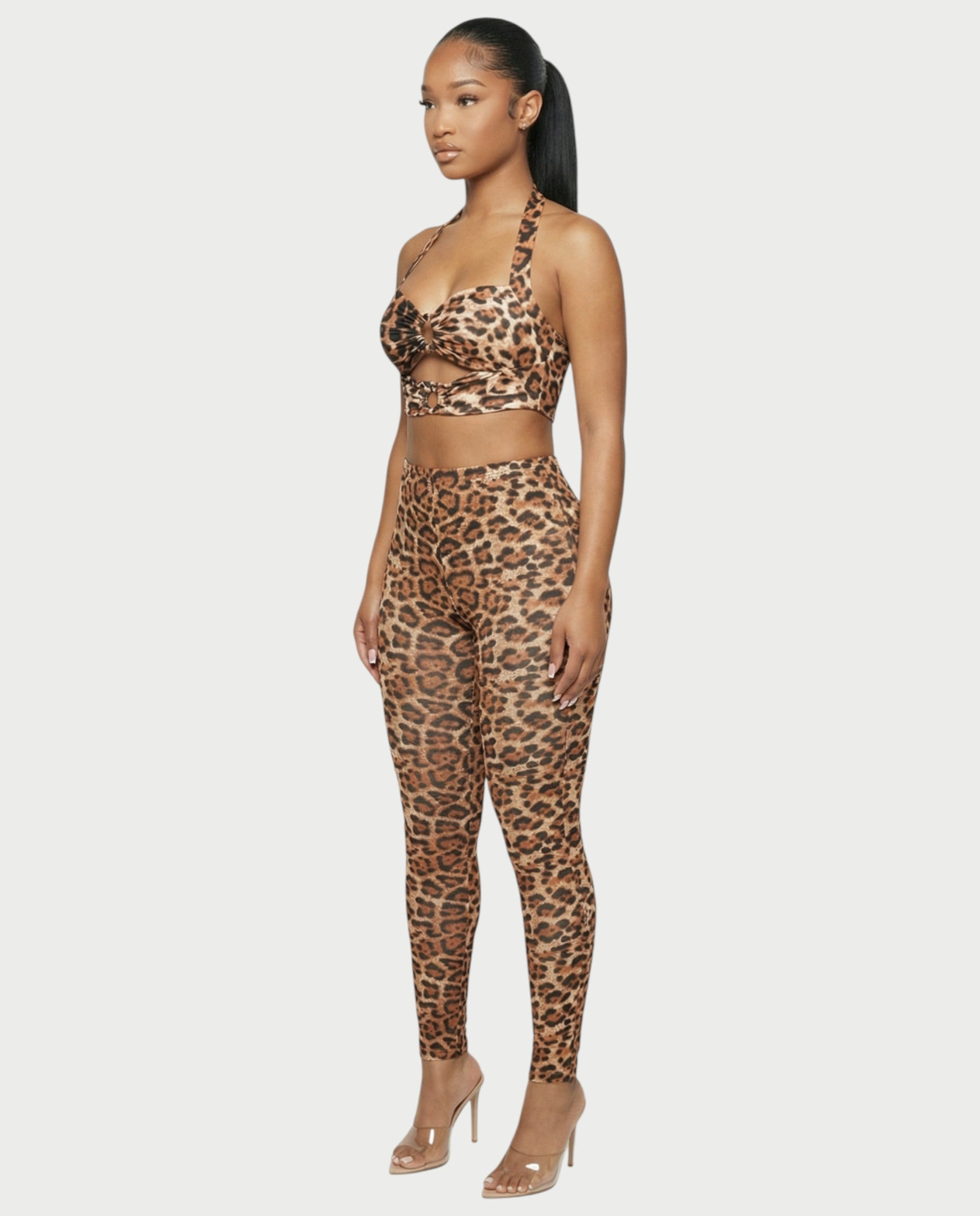 NIA Leopard Cut-out Top & Leggings Set