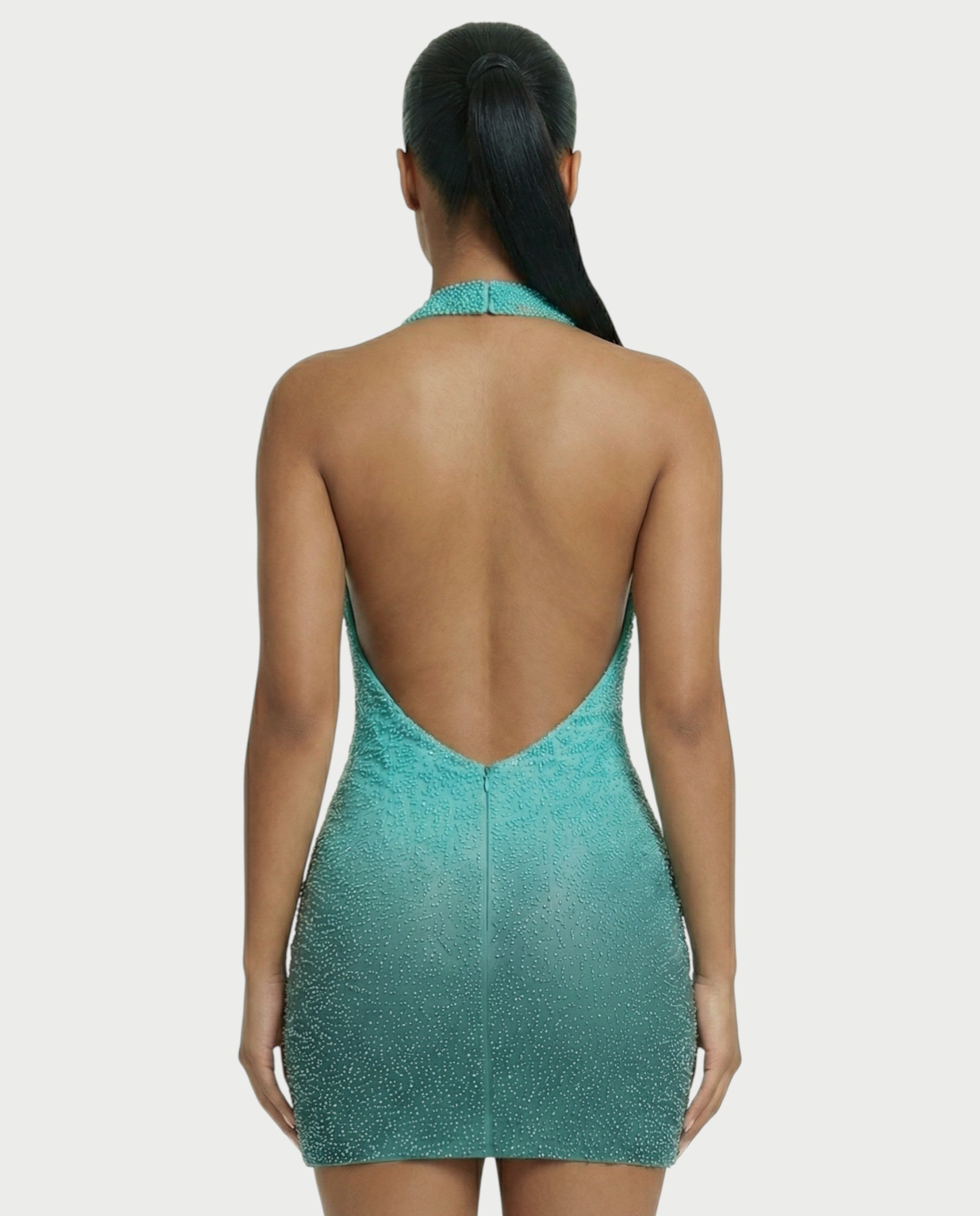 IMOGEN Rhinestone Embellished Cowl Neck Mini Dress