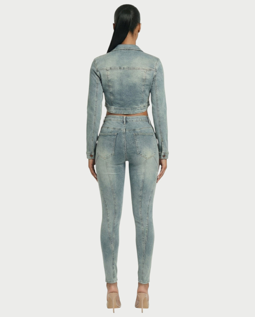 HARISHA Denim Zip-Up Top & Pants Set