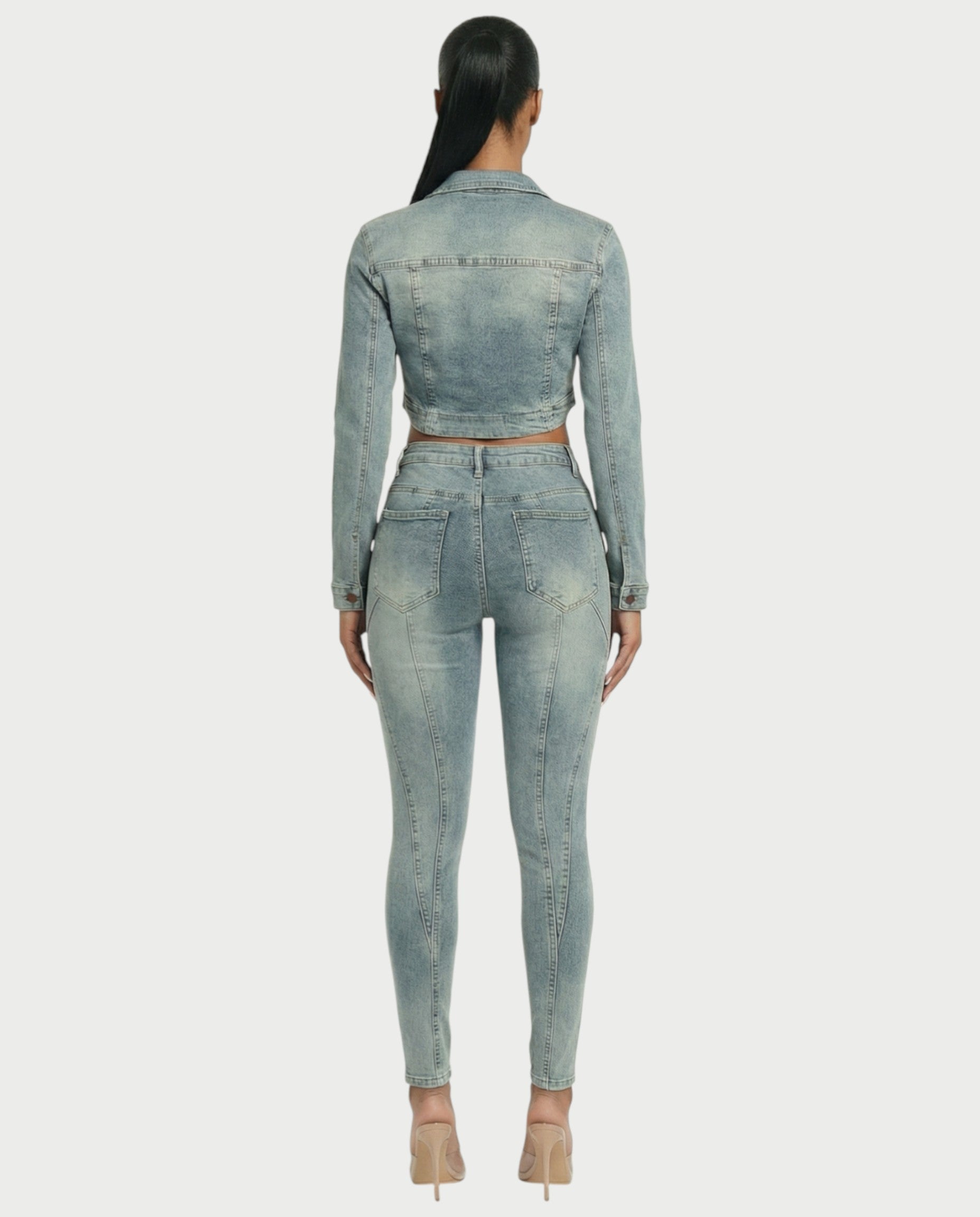 HARISHA Denim Zip-Up Top & Pants Set