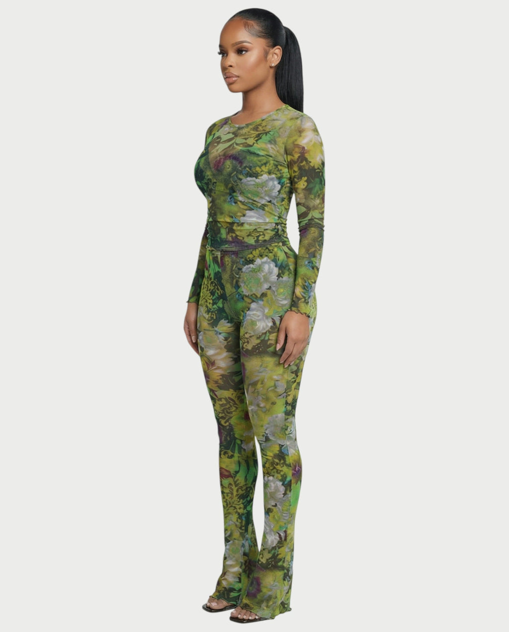 SANNA Floral Mesh Long Sleeve Top & Pants Set