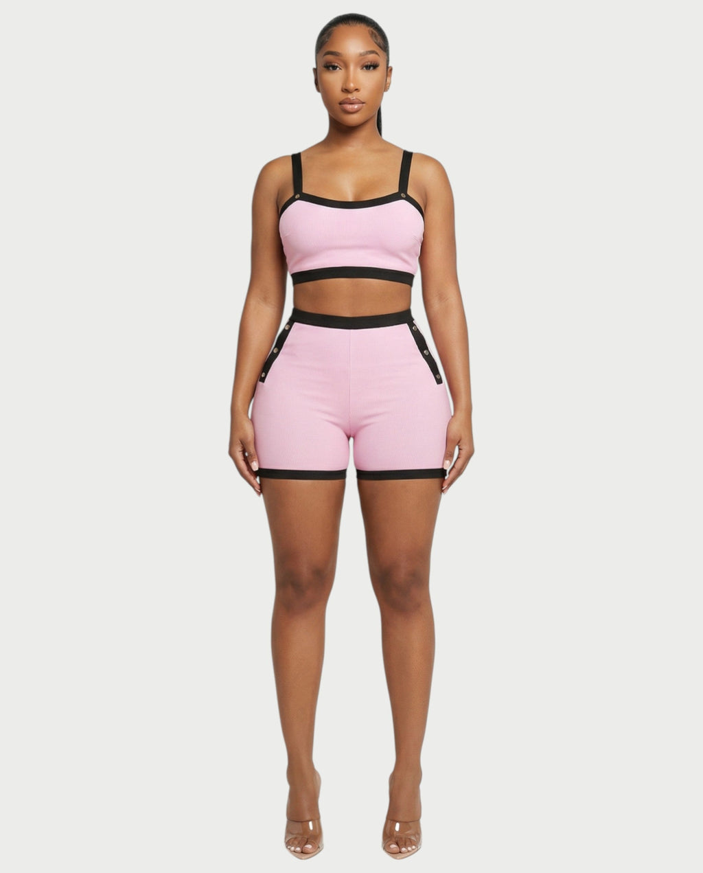 KAMRYN Contrast Trim Top & Shorts Set