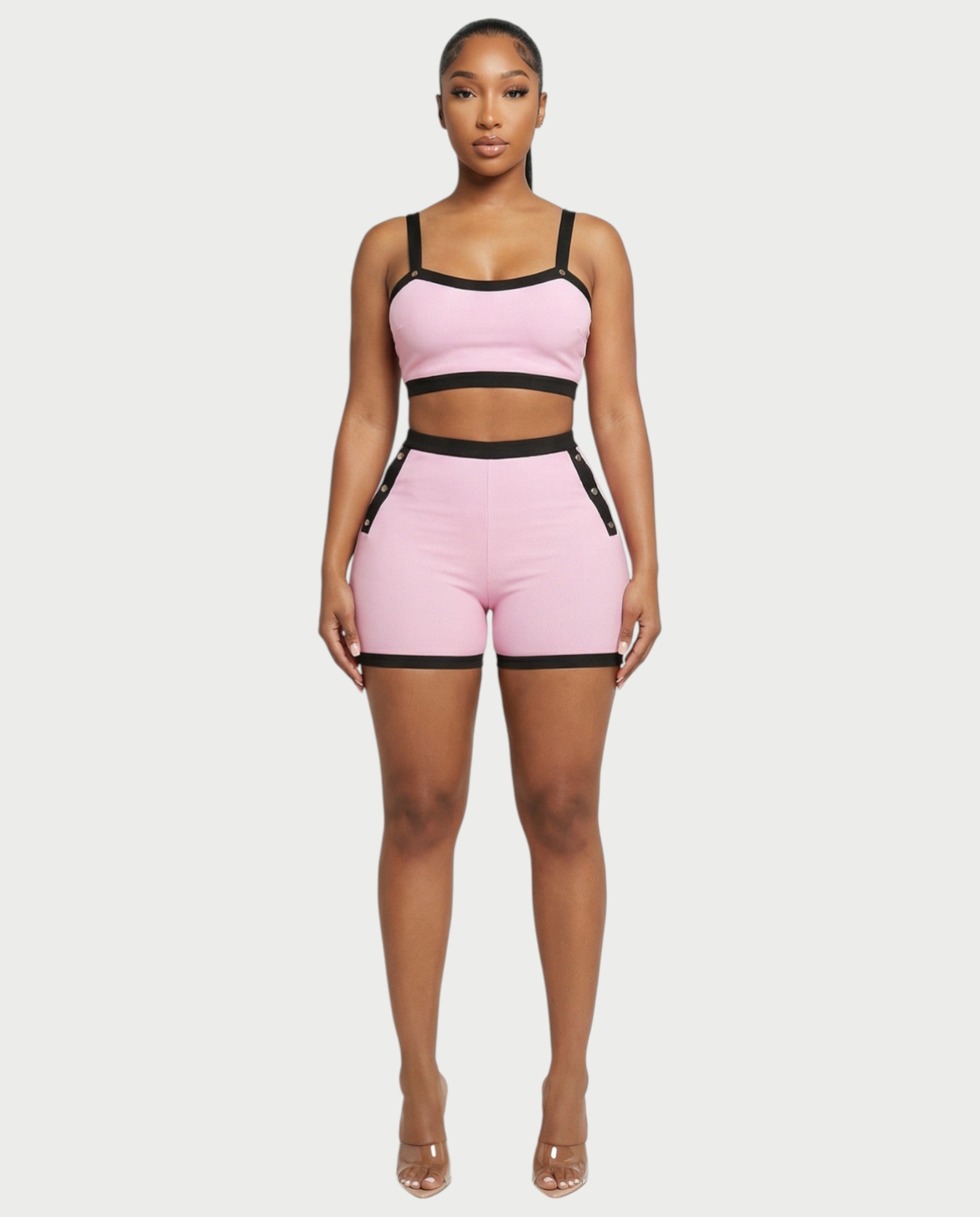 KAMRYN Contrast Trim Top & Shorts Set