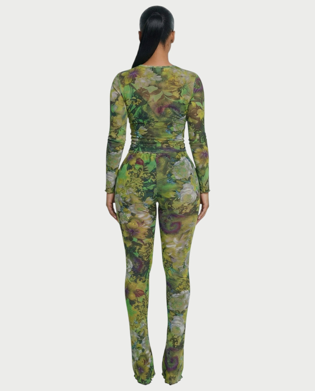 SANNA Floral Mesh Long Sleeve Top & Pants Set