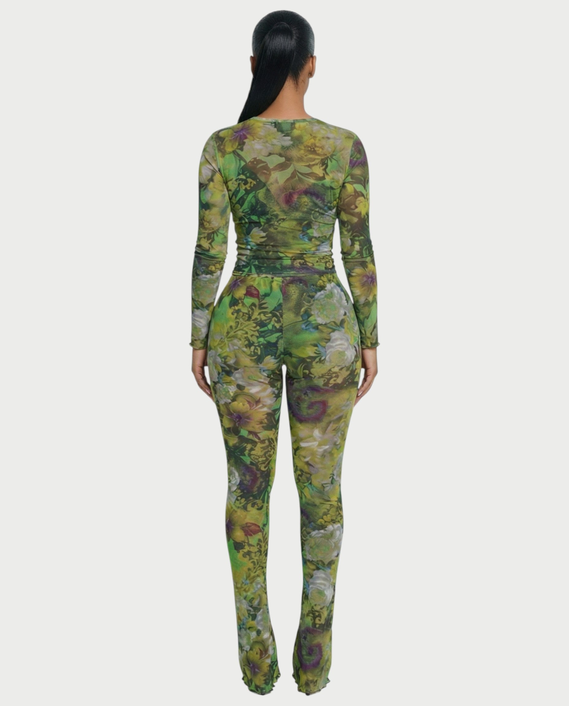 SANNA Floral Mesh Long Sleeve Top & Pants Set