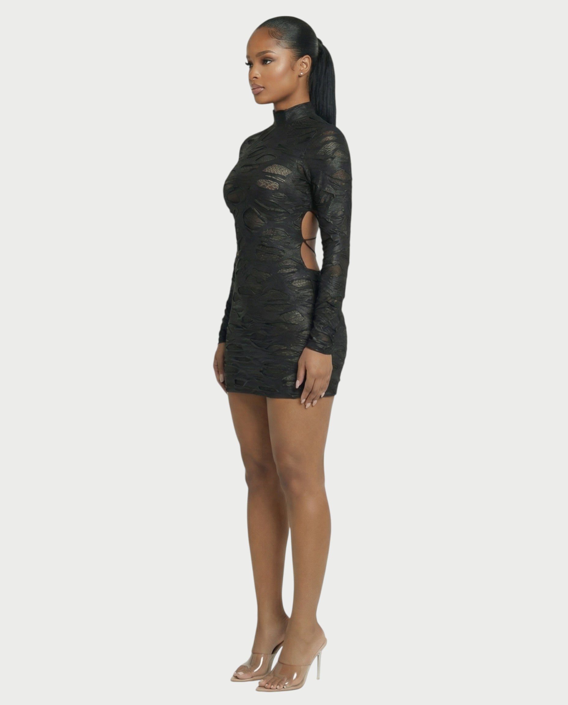 ZIVA Long Sleeve Textured Mini Dress