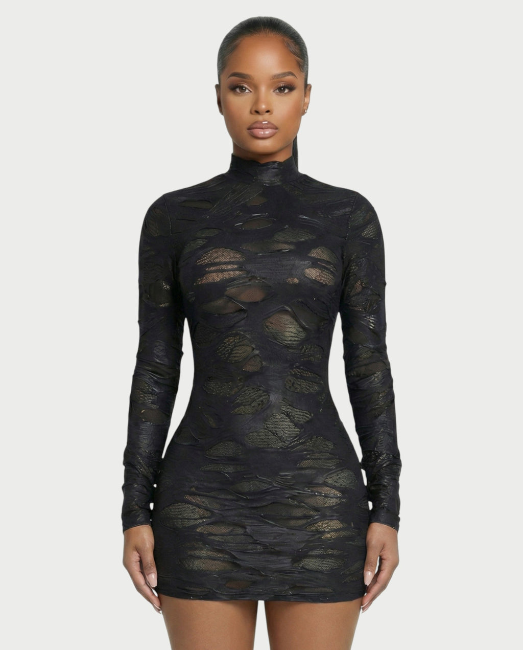 ZIVA Long Sleeve Textured Mini Dress