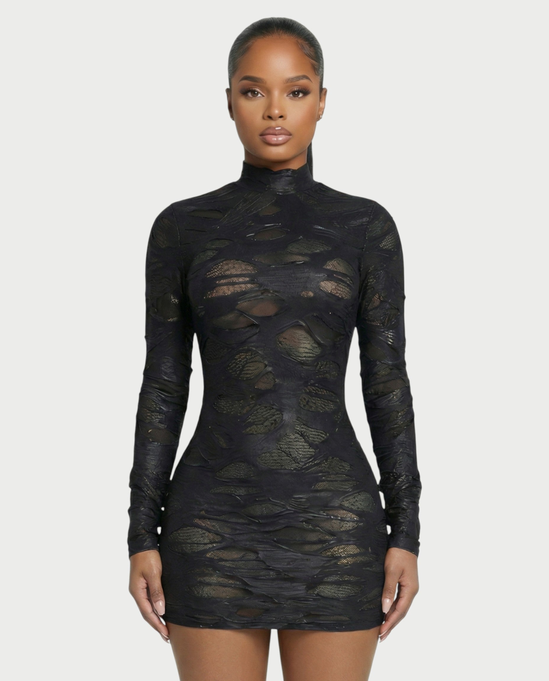 ZIVA Long Sleeve Textured Mini Dress