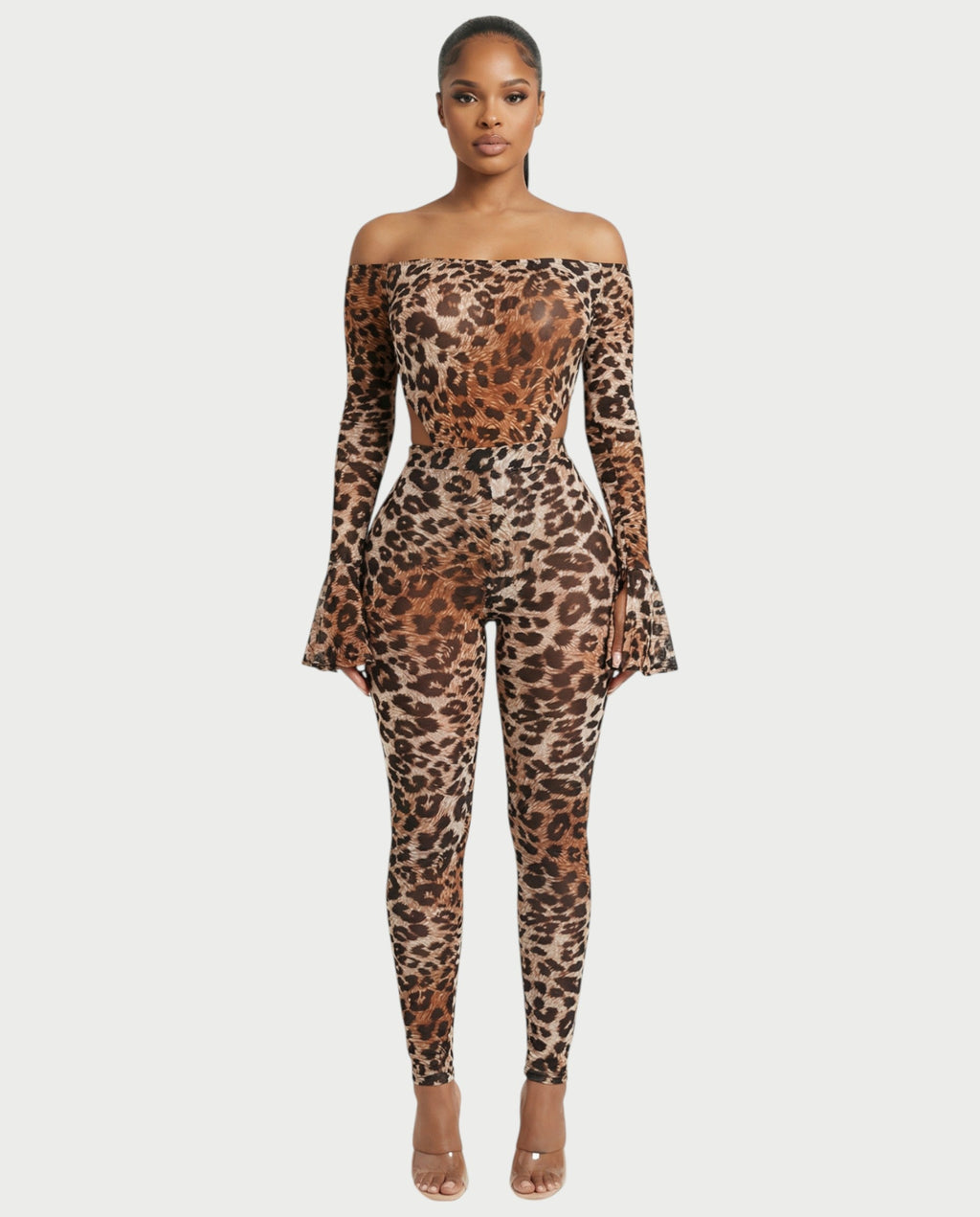 LIBRA Leopard Print Off Shoulder Set