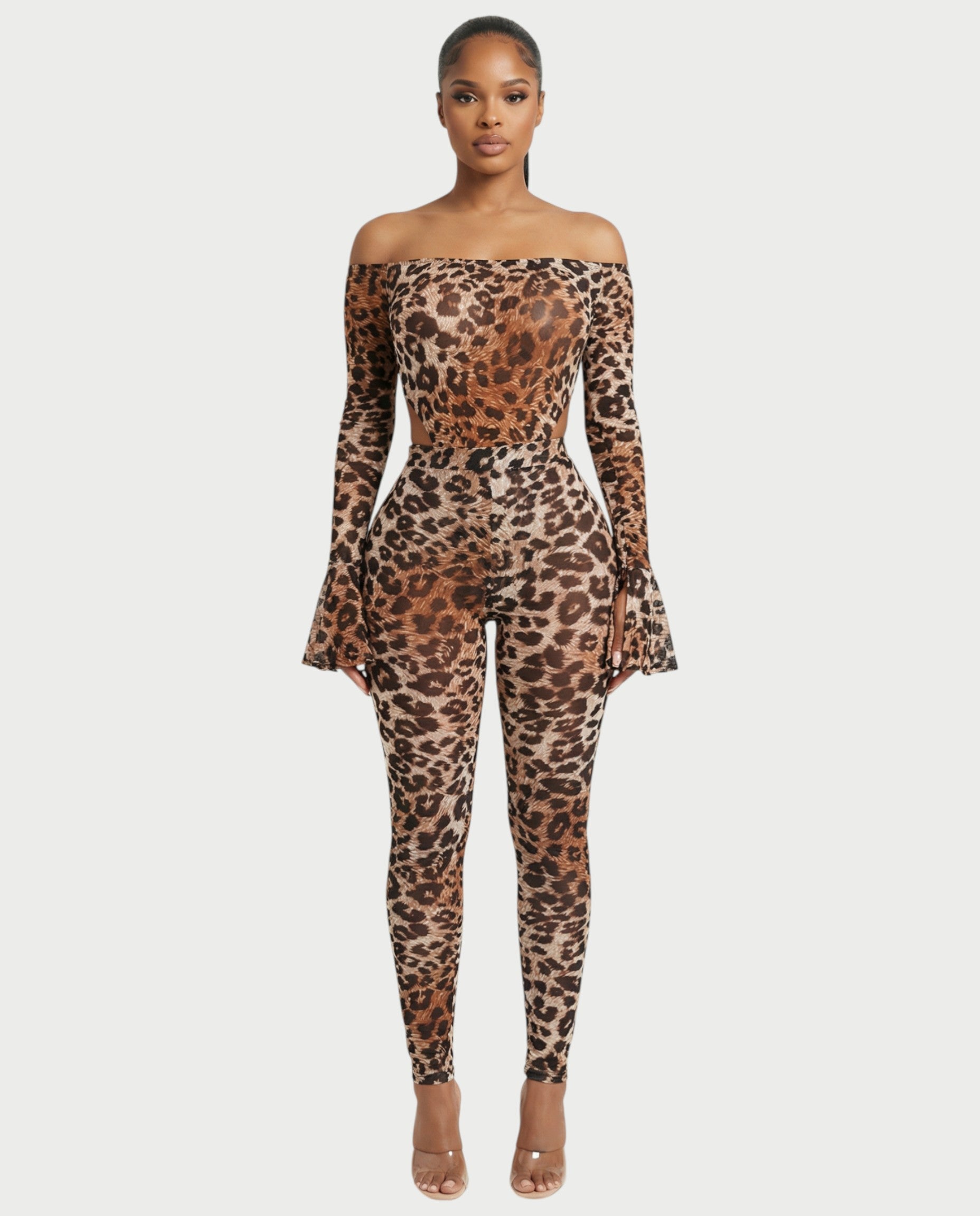 LIBRA Leopard Print Off Shoulder Set