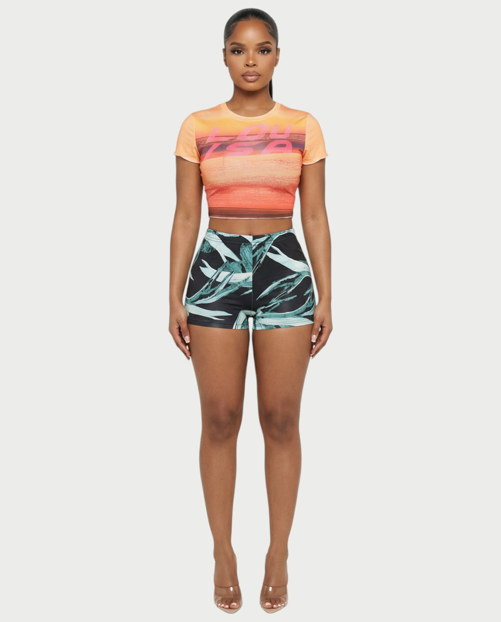 ESTELLE Mesh Crop Top & Shorts Set