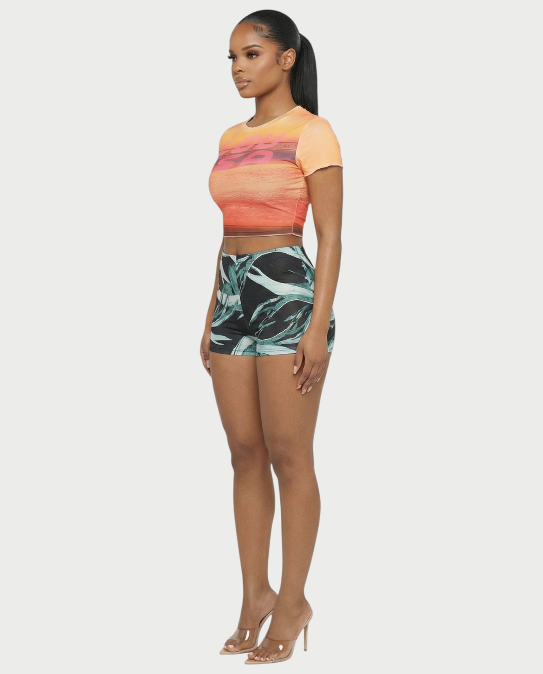 ESTELLE Mesh Crop Top & Shorts Set
