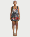 ARIVELLE Embroidered Dragon Side Slit Mini Dress