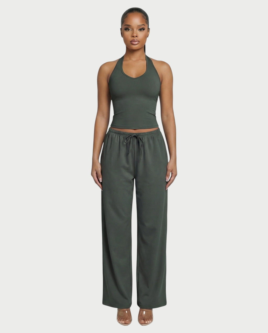 V-Neck Halter Crop Top