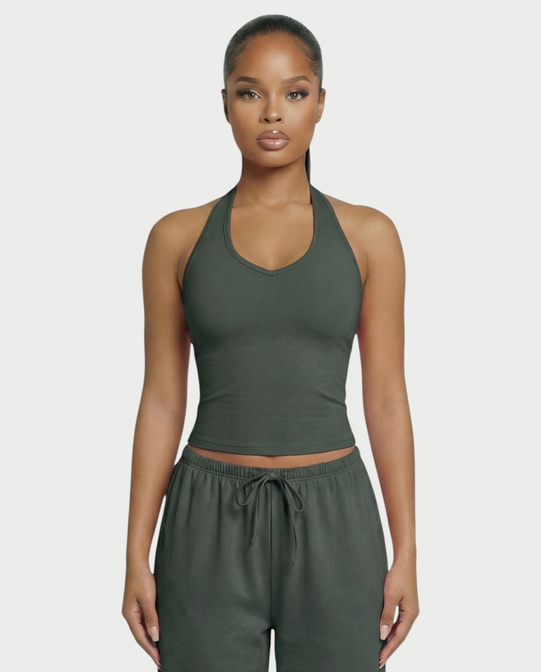 V-Neck Halter Crop Top