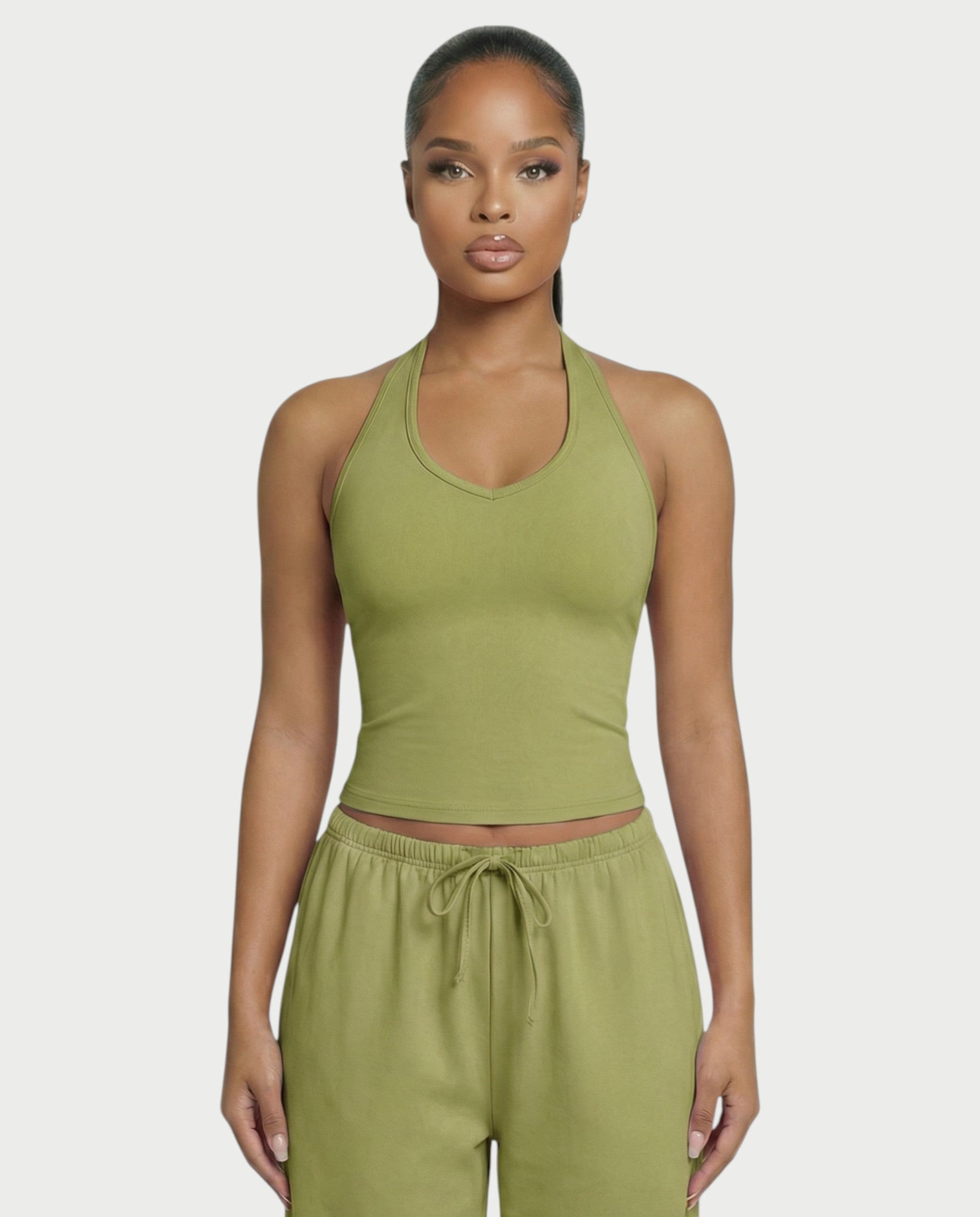 V-Neck Halter Crop Top