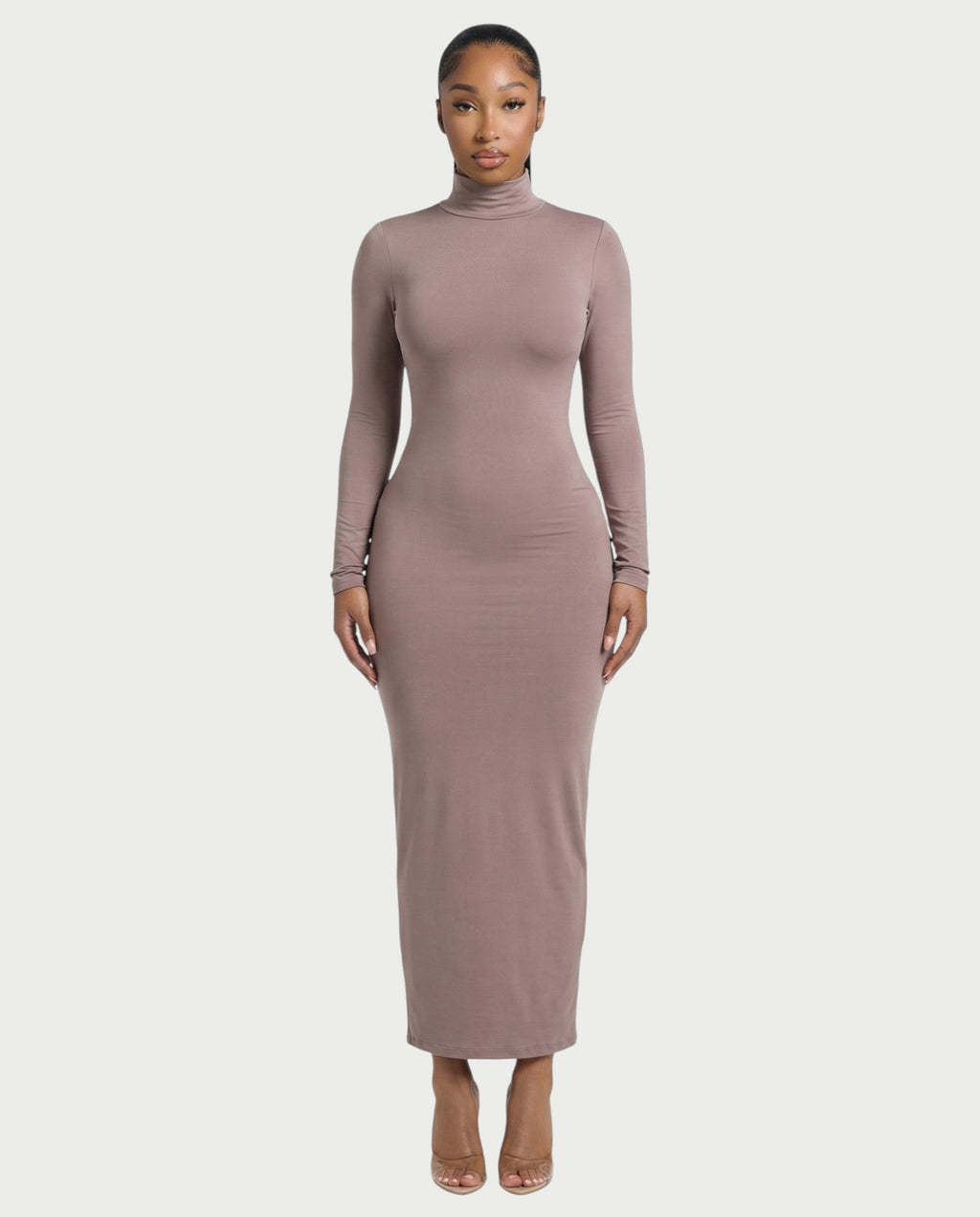 Mock Neck Long Sleeve Bodycon Maxi Dress