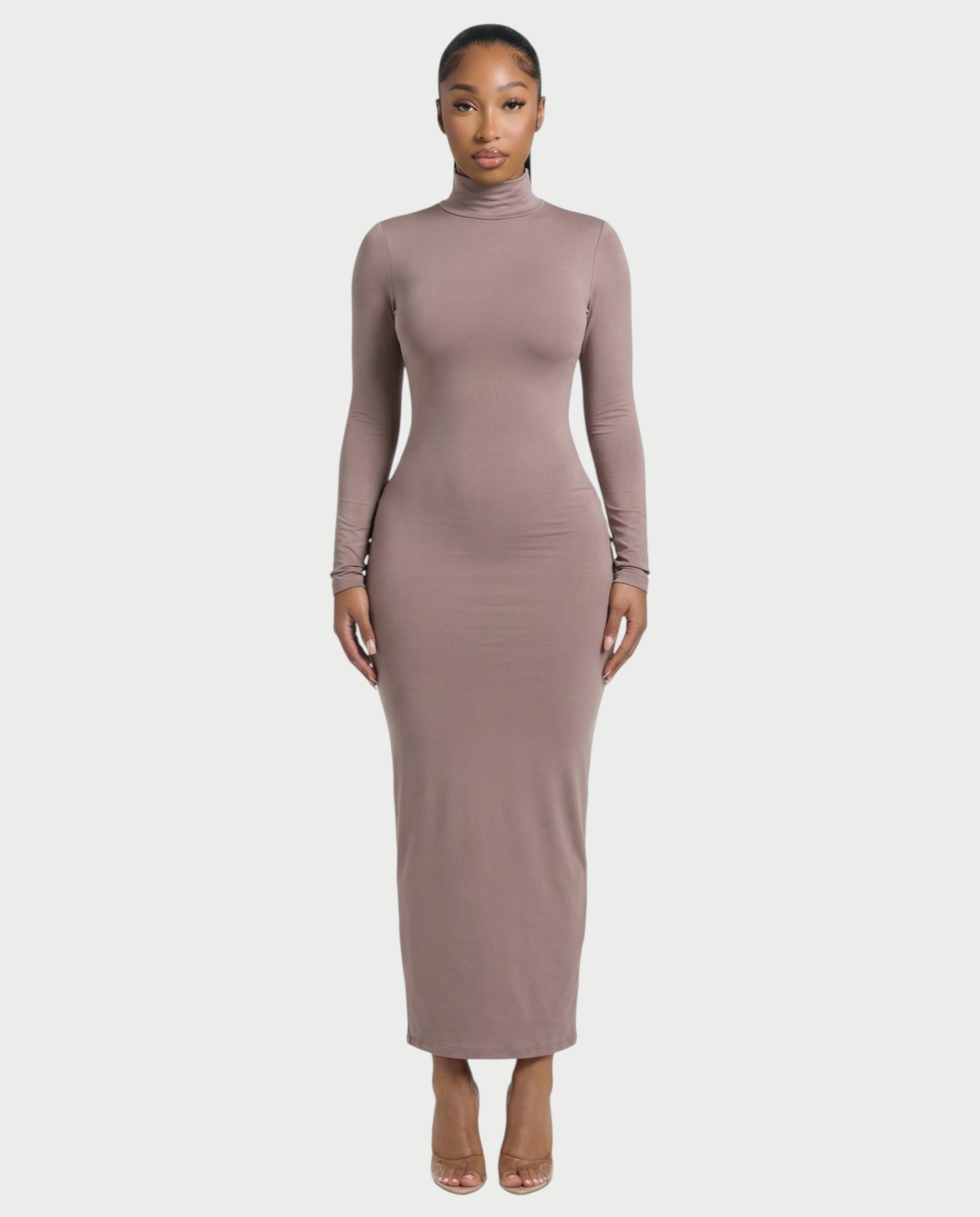 Mock Neck Long Sleeve Bodycon Maxi Dress