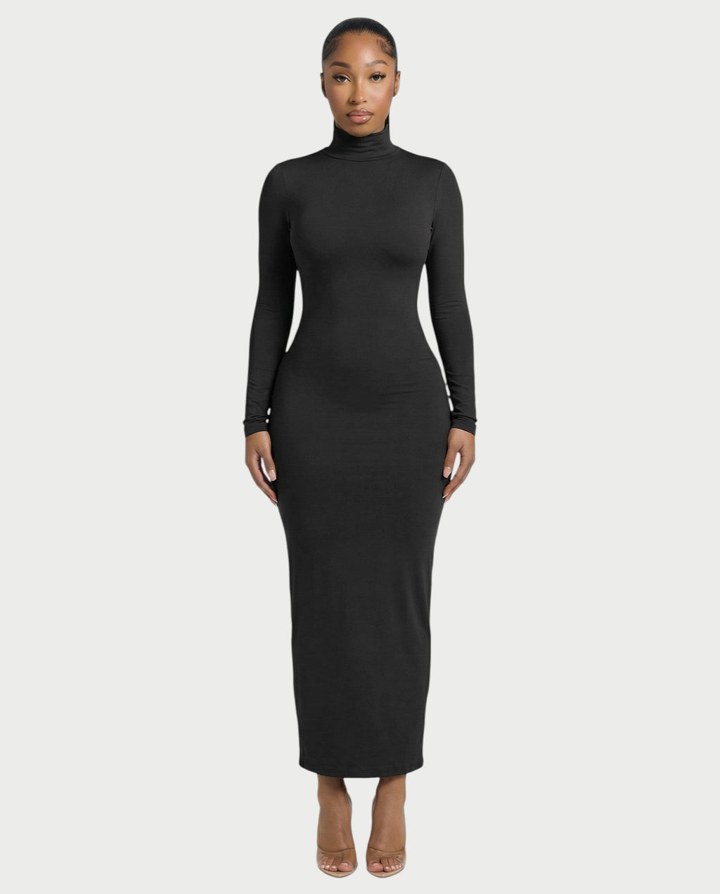 Mock Neck Long Sleeve Bodycon Maxi Dress