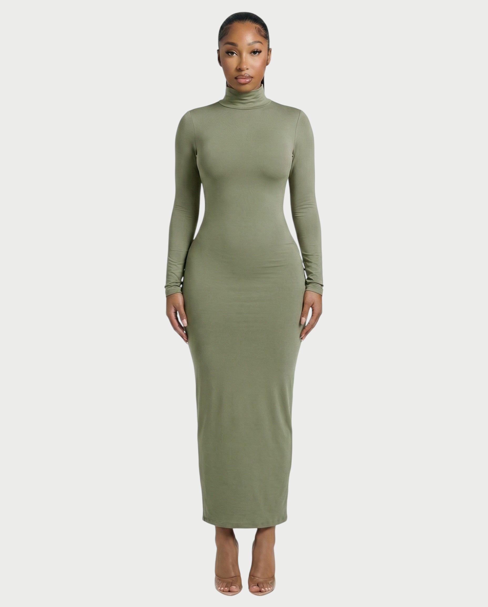 Mock Neck Long Sleeve Bodycon Maxi Dress
