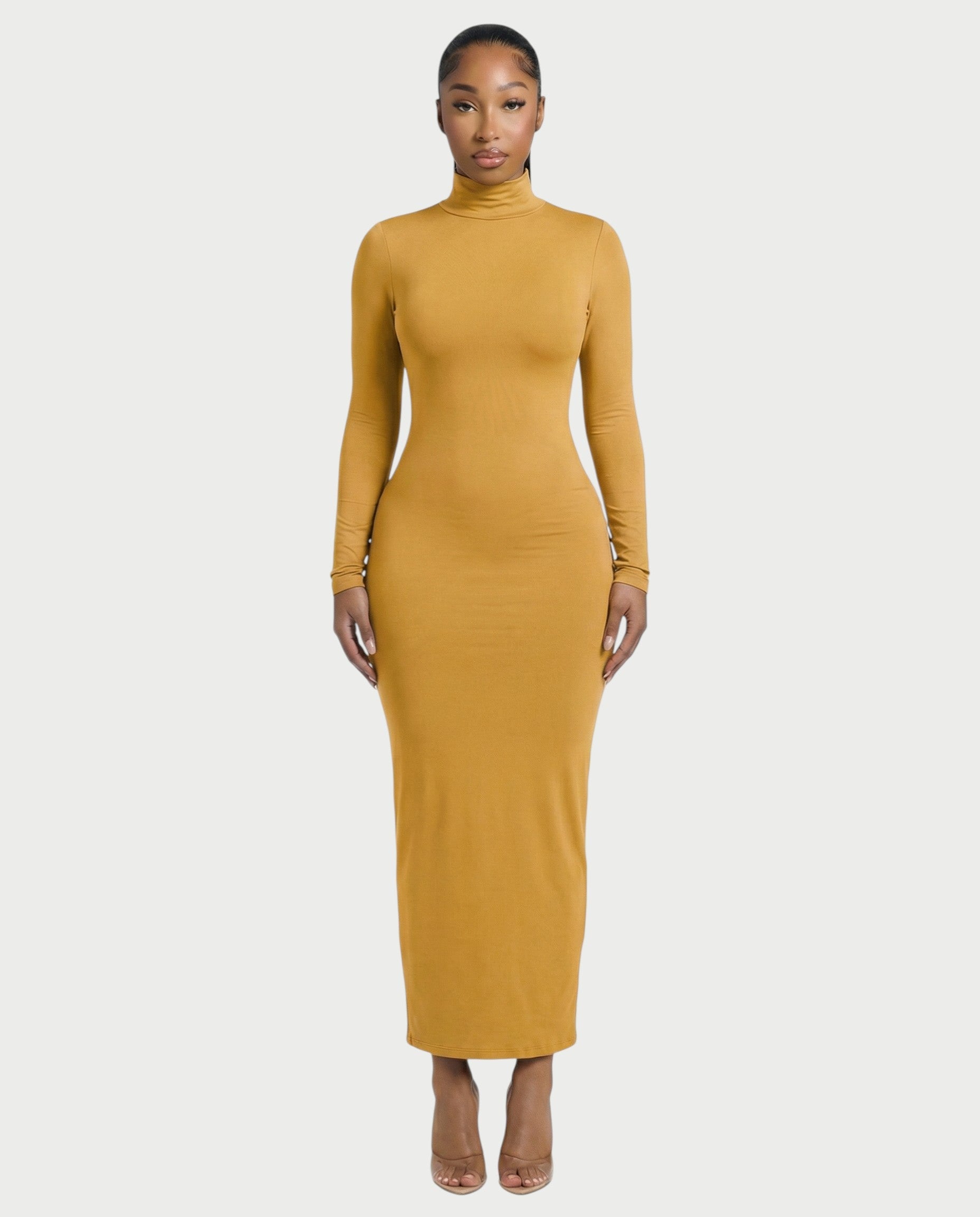 Mock Neck Long Sleeve Bodycon Maxi Dress