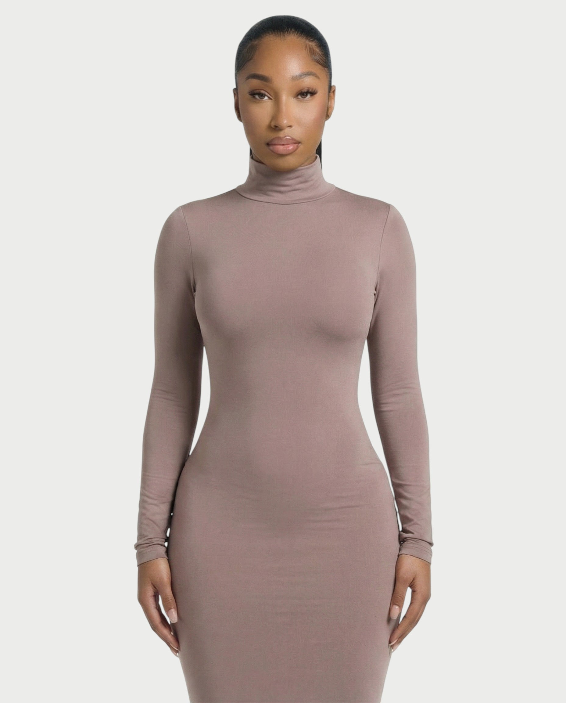 Mock Neck Long Sleeve Bodycon Maxi Dress
