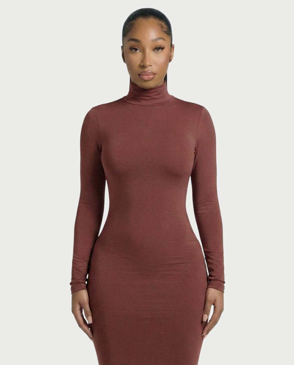 Mock Neck Long Sleeve Bodycon Maxi Dress