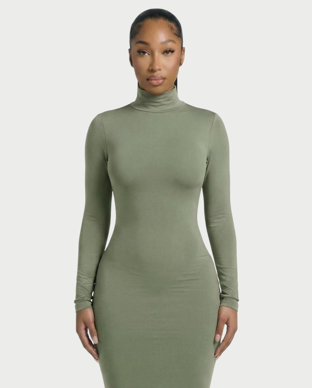 Mock Neck Long Sleeve Bodycon Maxi Dress